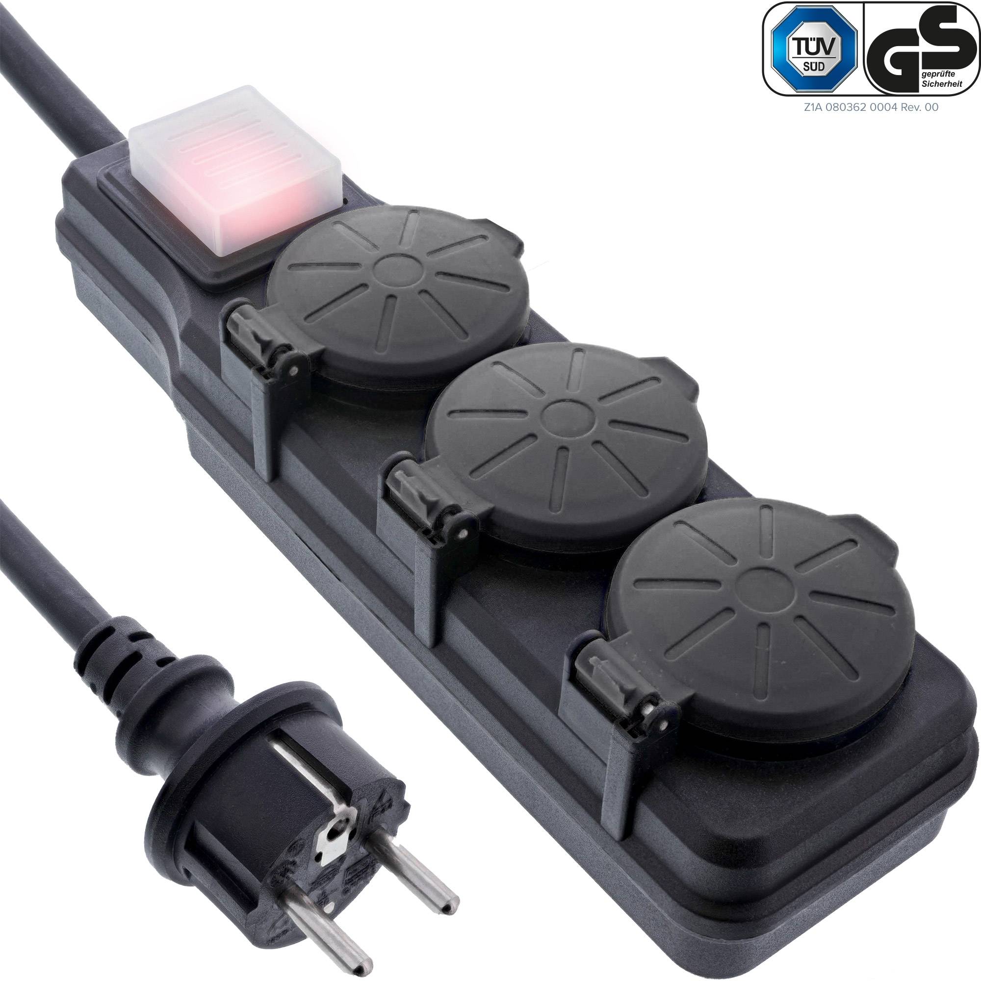 INLINE - Outdoor-Steckdosenleiste - 3-fach Schutzkontakt - IP44 - mit Schalter - 10m
