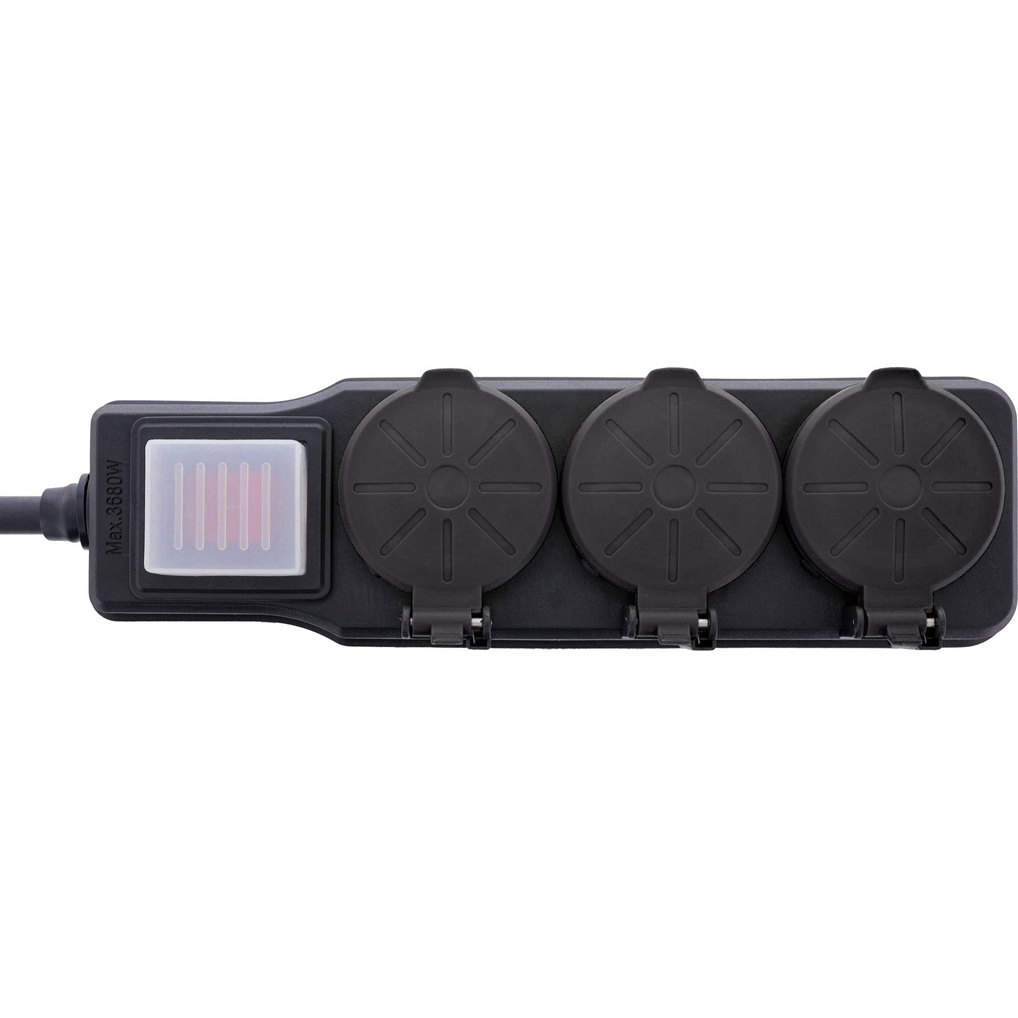INLINE - Outdoor-Steckdosenleiste - 3-fach Schutzkontakt - IP44 - mit Schalter - 3m