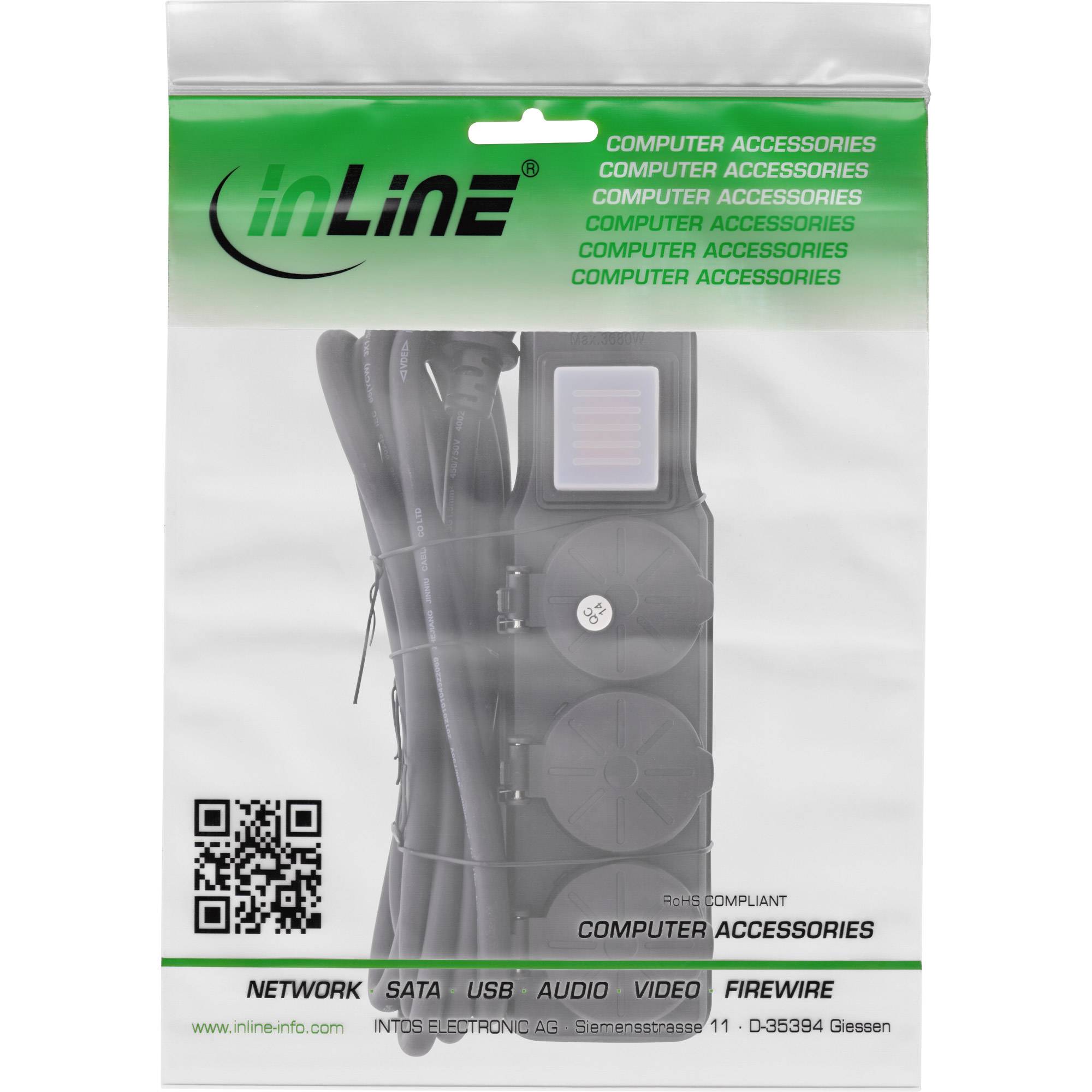 INLINE - Outdoor-Steckdosenleiste - 3-fach Schutzkontakt - IP44 - mit Schalter - 5m