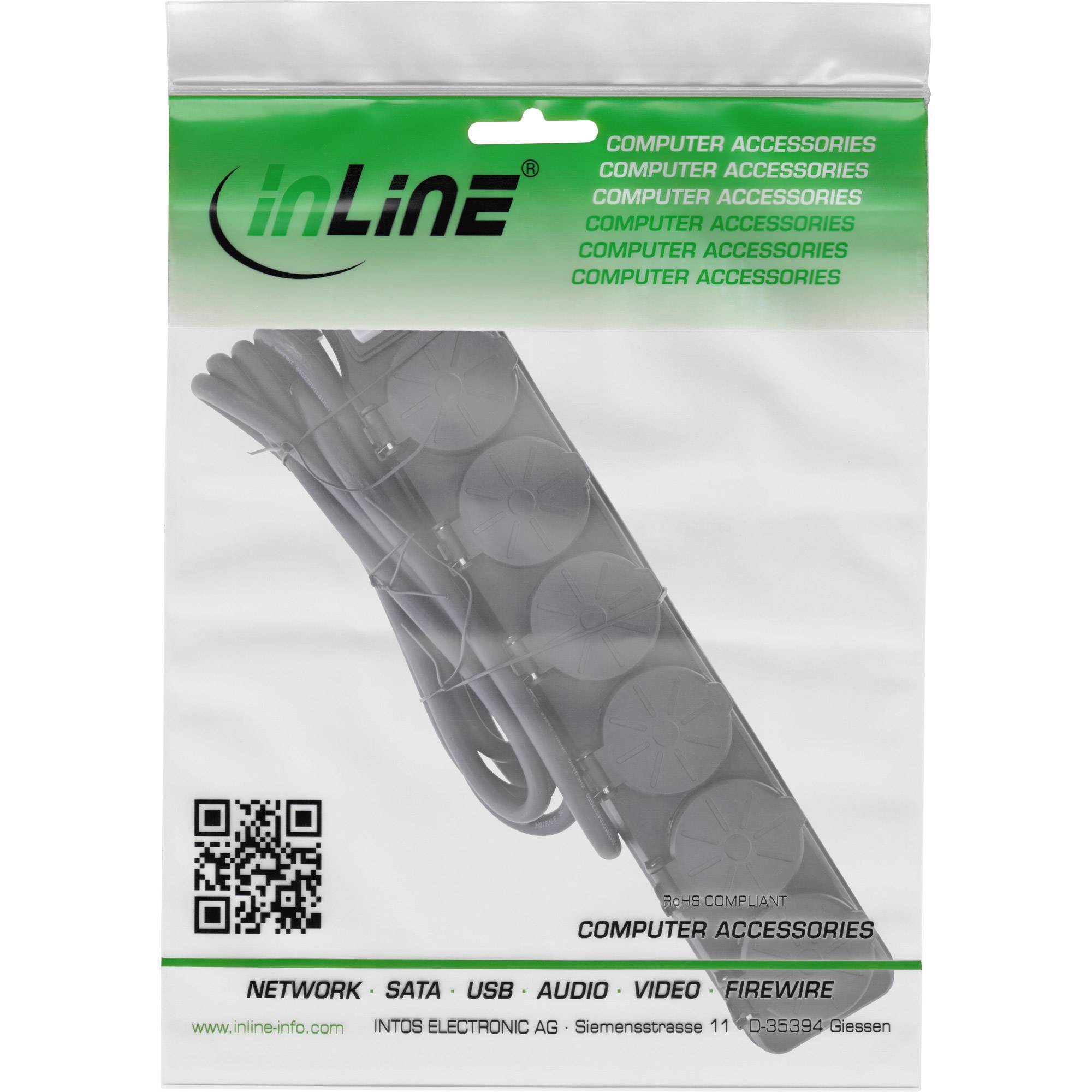 INLINE - Outdoor-Steckdosenleiste - 6-fach Schutzkontakt - IP44 - mit Schalter - 3m
