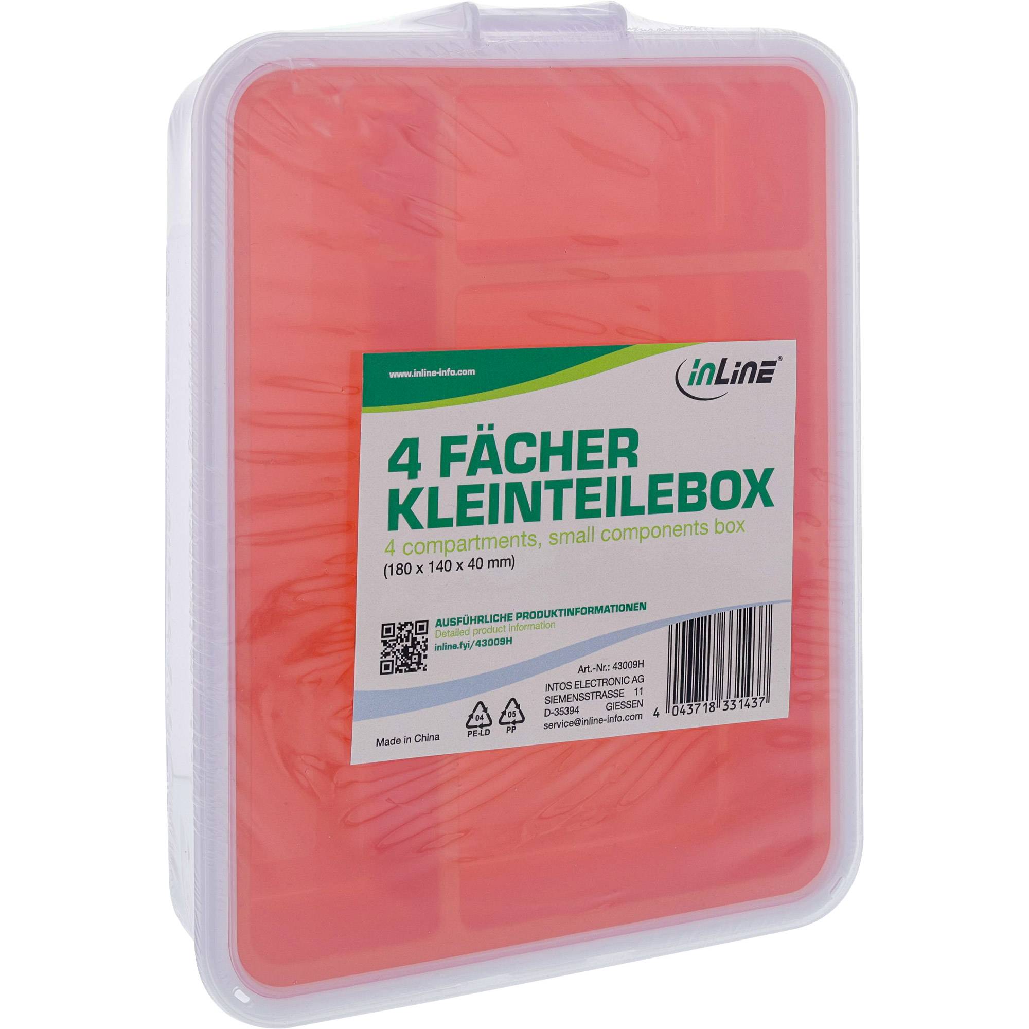 INLINE - Kleinteilebox - 4 Fächer - Abmessungen: 180x140x40mm - orange