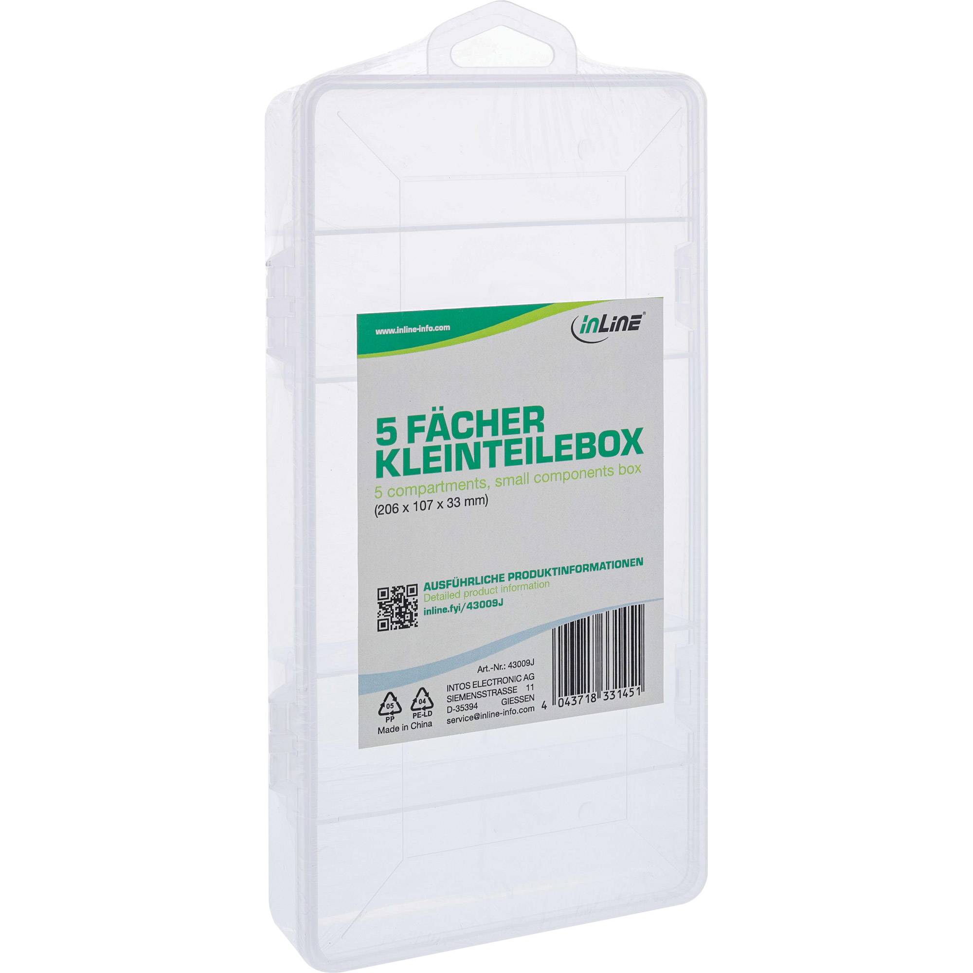 INLINE - Kleinteilebox - 5 Fächer - Abmessungen: 206x107x33mm - transparent