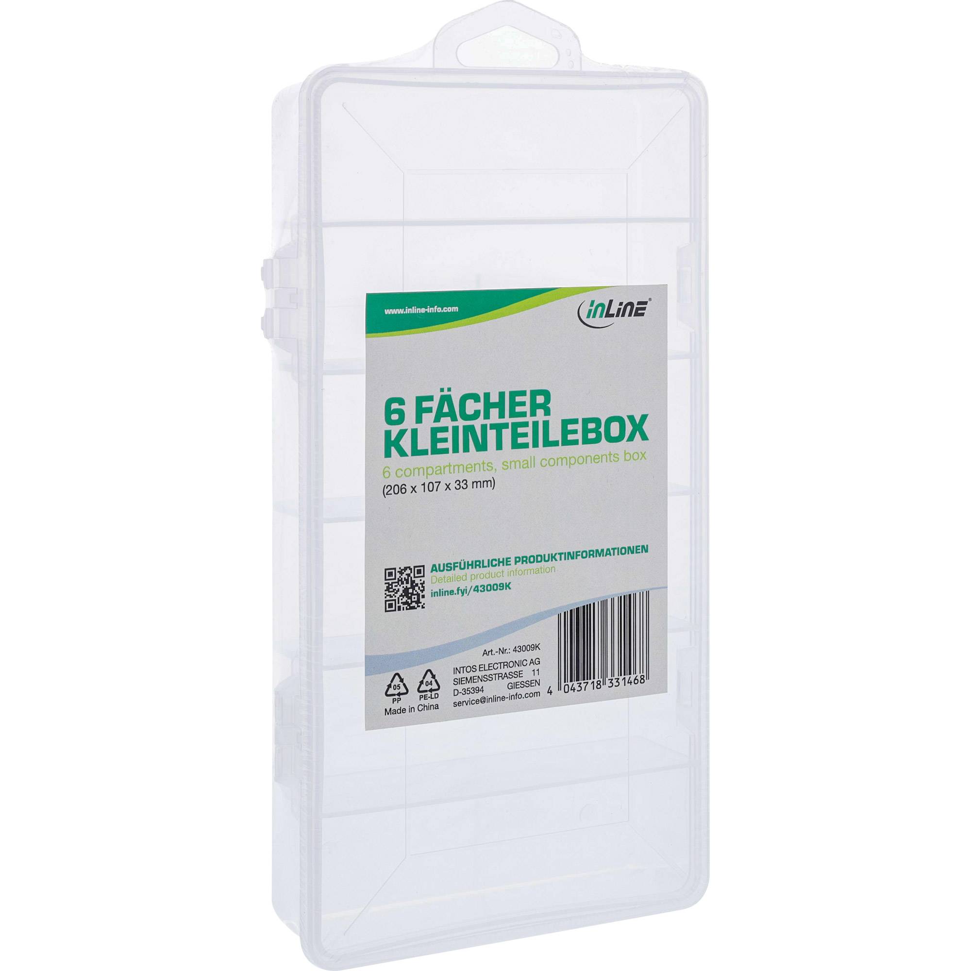 INLINE - Kleinteilebox - 6 Fächer - Abmessungen: 206x107x33mm - transparent