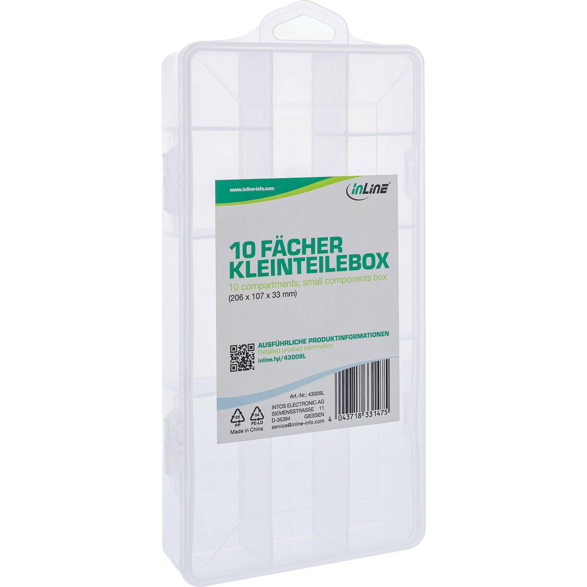 INLINE - Kleinteilebox - 10 Fächer - Abmessungen: 206x107x33mm - transparent