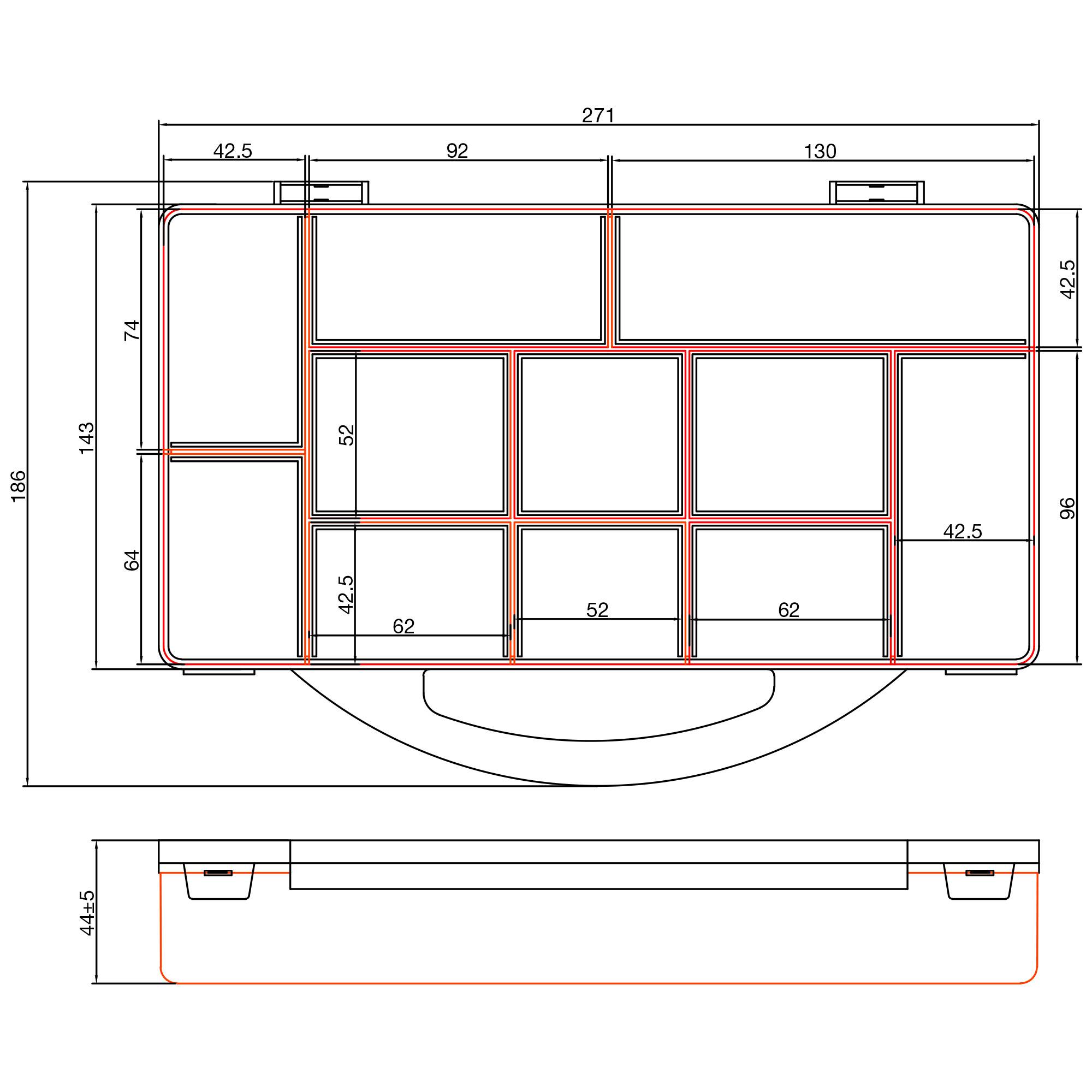 INLINE - Kleinteilebox - 11 Fächer - Abmessungen: 271x186x40mm - orange