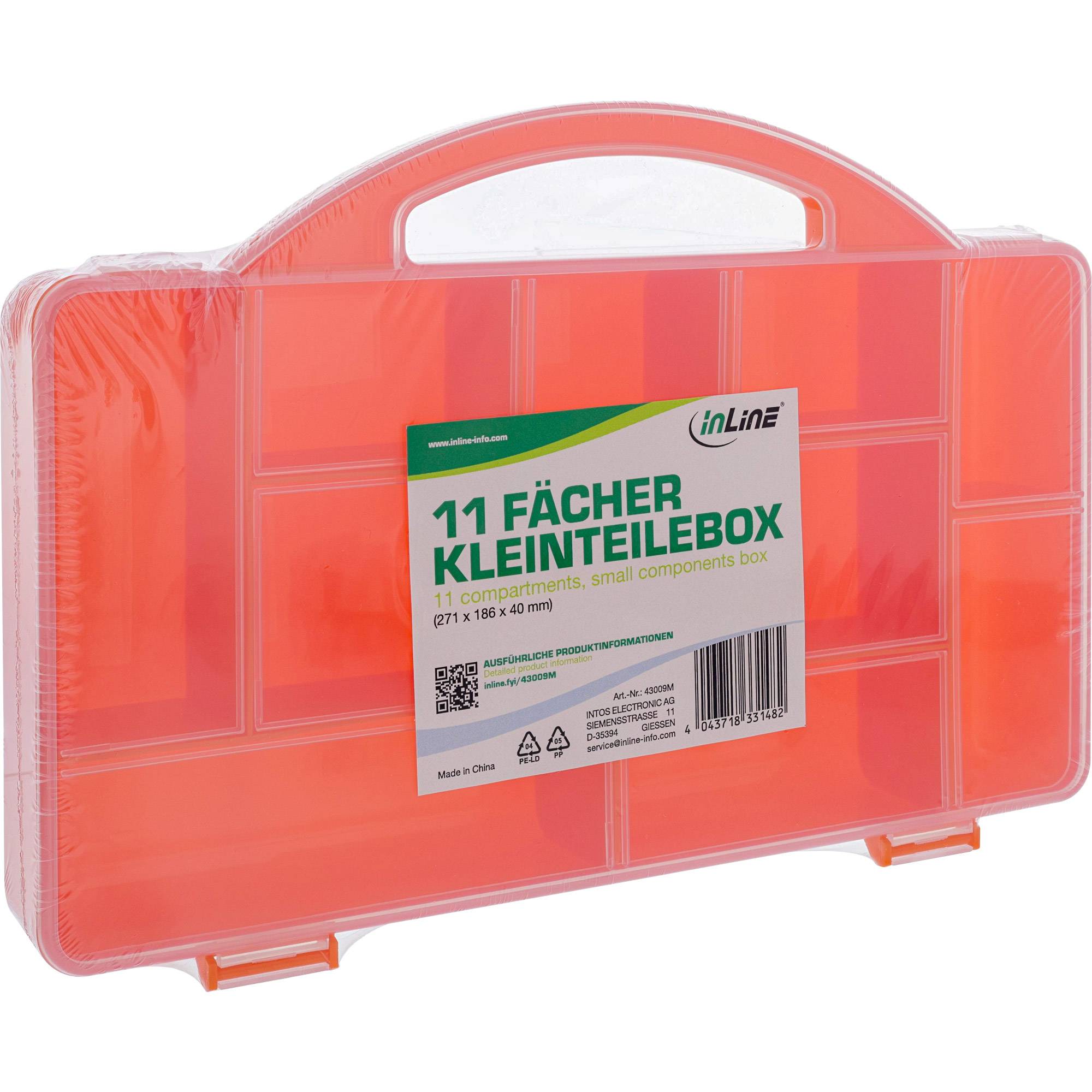 INLINE - Kleinteilebox - 11 Fächer - Abmessungen: 271x186x40mm - orange