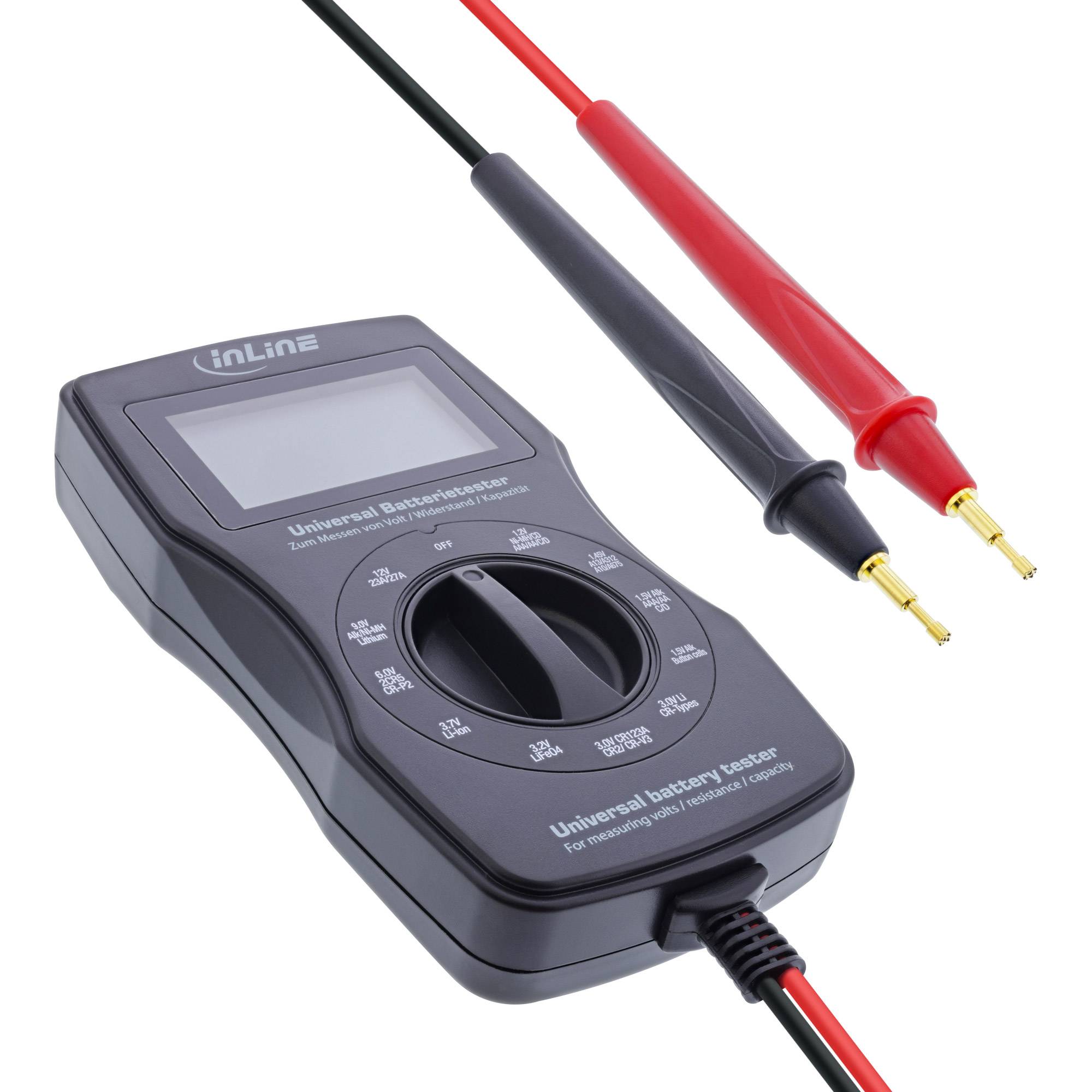 INLINE - Multifunktions-Batterietester - Messgerät mit LCD-Anzeige