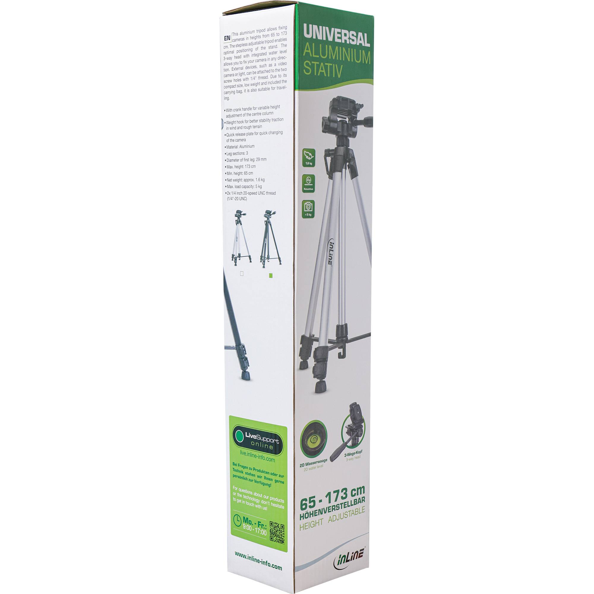 INLINE - Stativ für Digitalkameras und Videokameras - Aluminium - silber