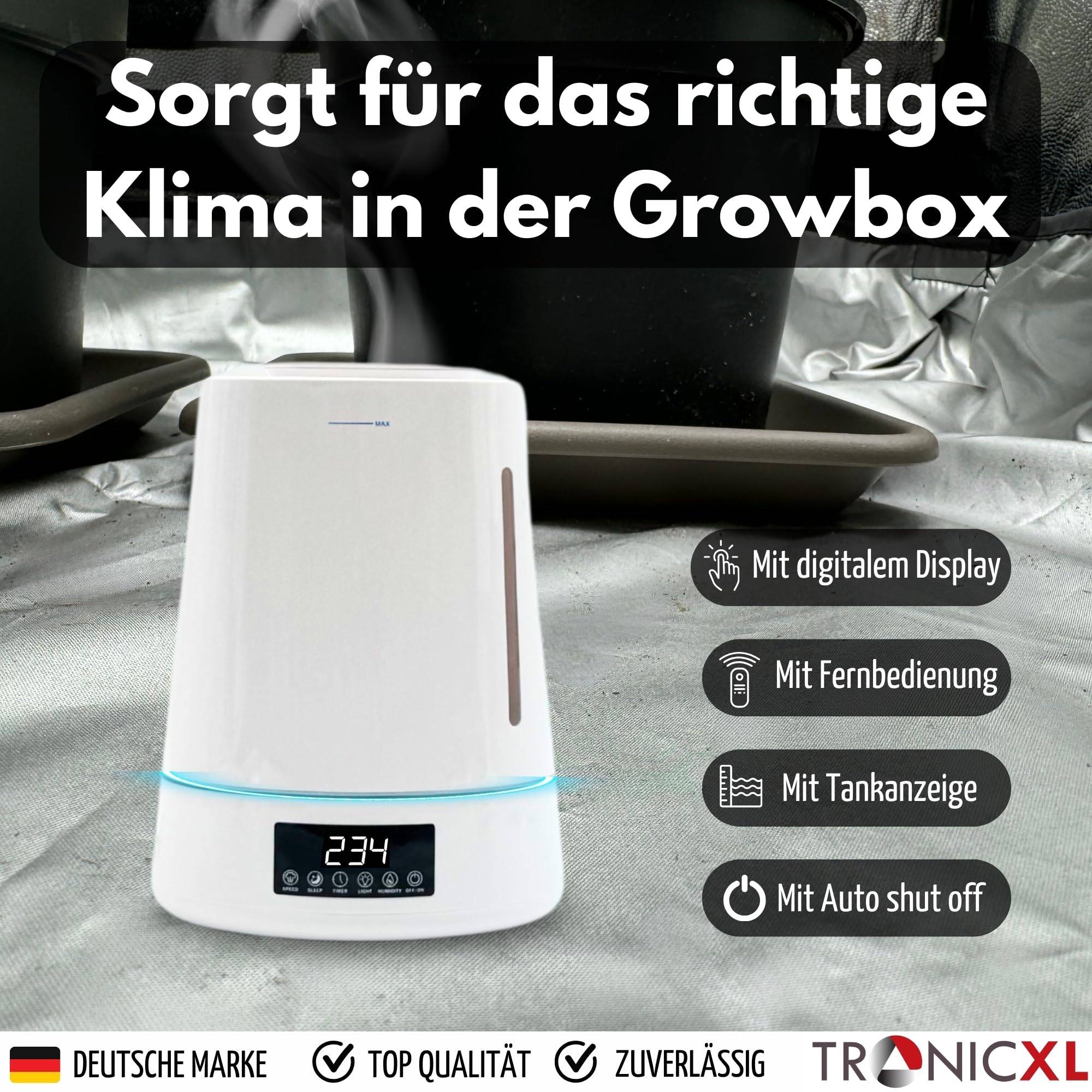 Luftbefeuchter für Growbox Growroom Grow Schrank Zelt Raum Growzelt Grower Luft Befeuchter automatisch mit Sensor Hygrometer