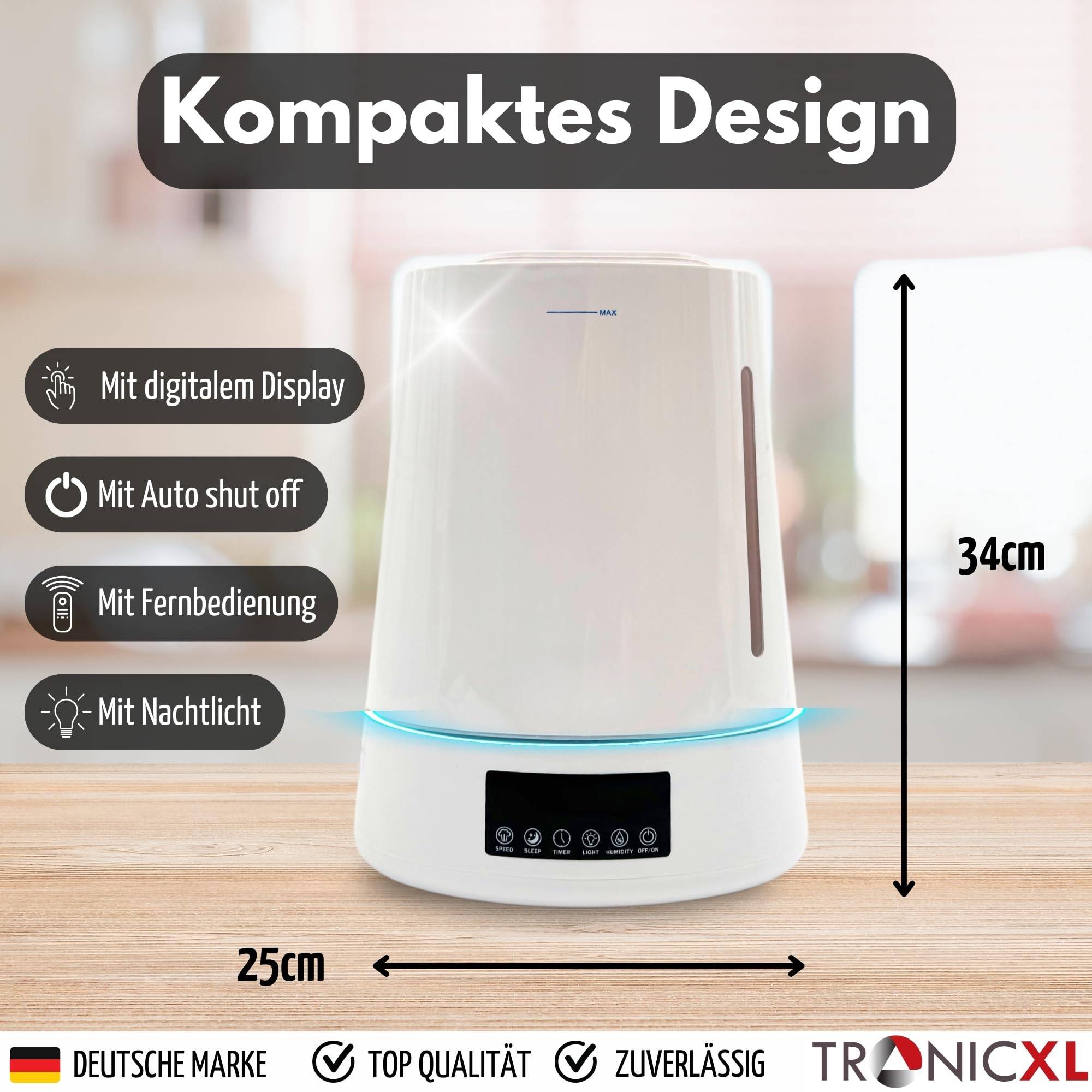 Luftbefeuchter mit Aroma Diffuser Sensor Fernbedienung Nachtlicht automatisch Digital Display Luft Befeuchter 4 Liter Tank