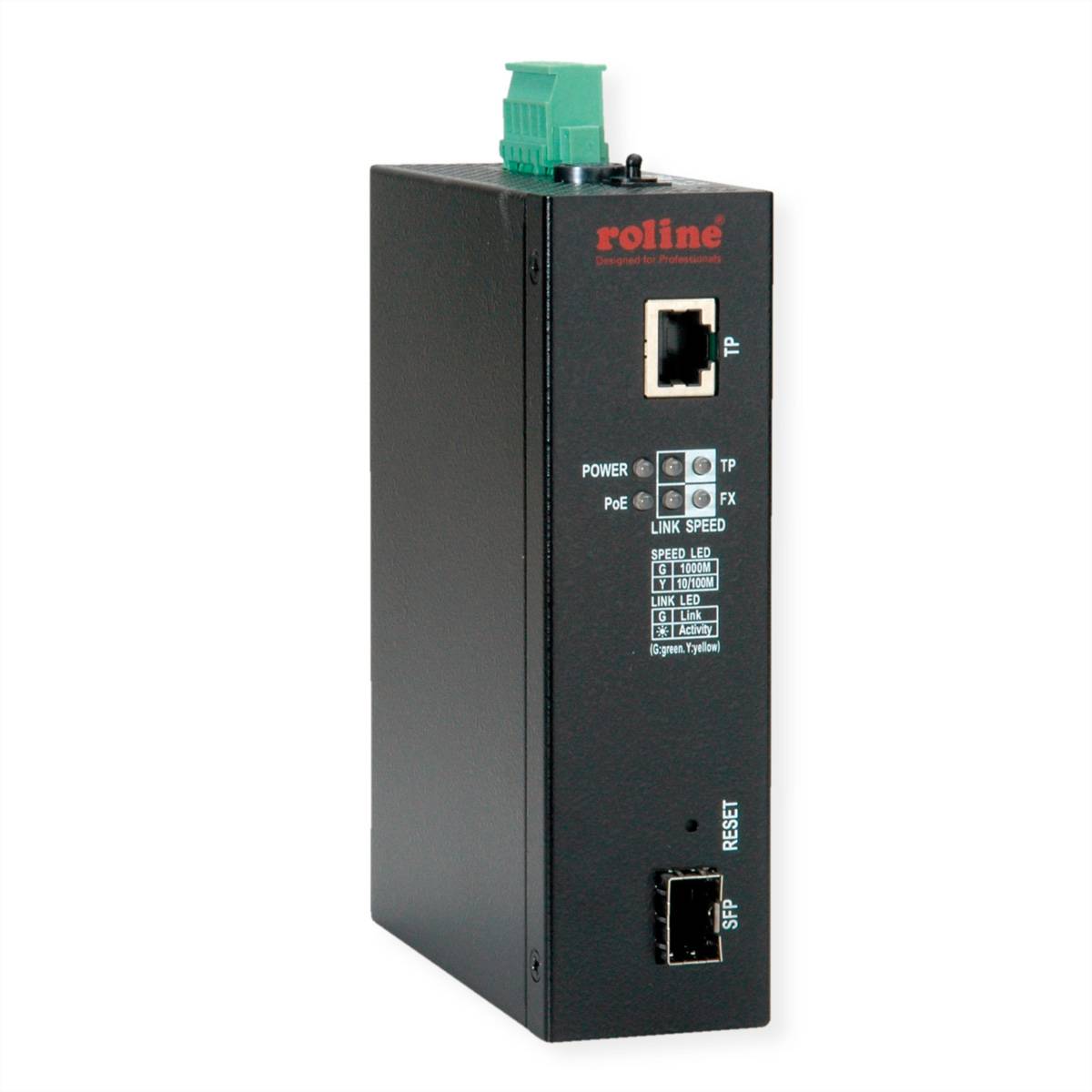 ROLINE Industrie Konverter Gigabit Ethernet - Dual Speed 100/1000 Fiber, mit PoE Funktion