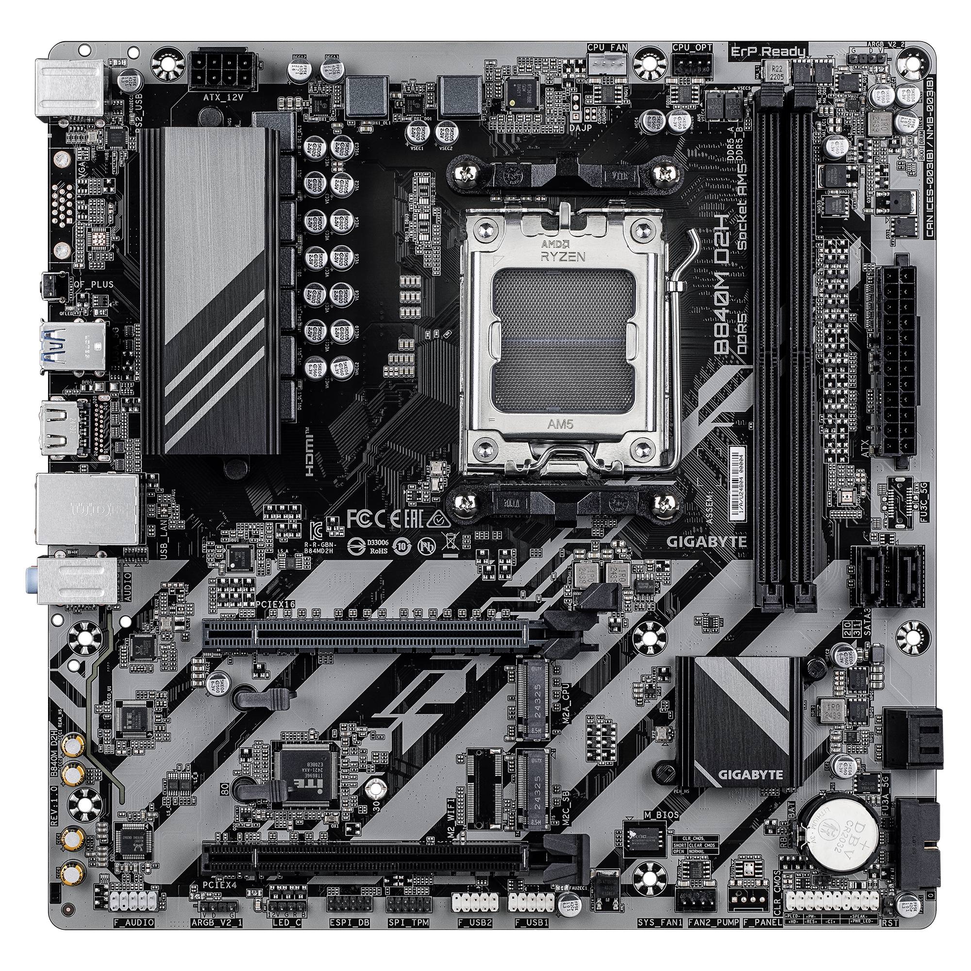 Gigabyte B840M D2H - Motherboard - micro ATX - Socket AM5 - AMD B840 Chipsatz - USB 3.2 Gen 1 - 2.5 Gigabit LAN - Onboard-Grafik (CPU erforderlich)