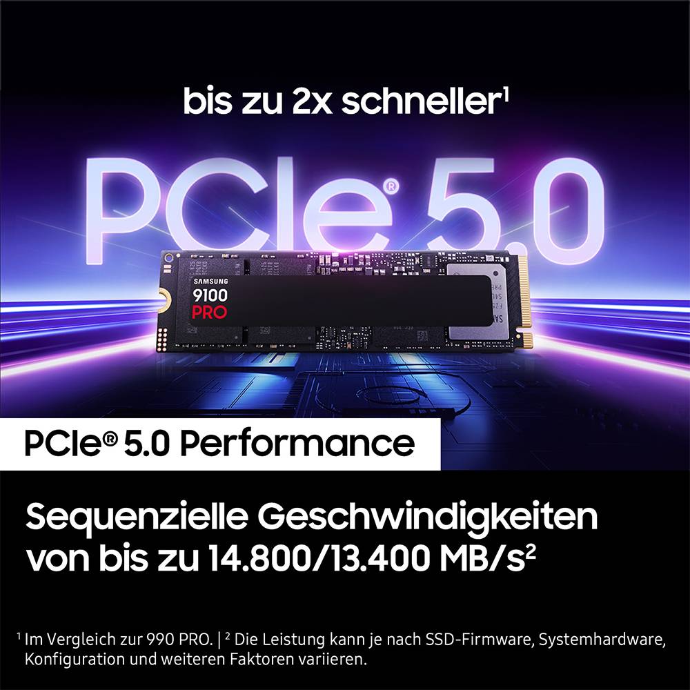 Samsung 9100 PRO SSD-Anzeige mit „bis zu 2x schneller