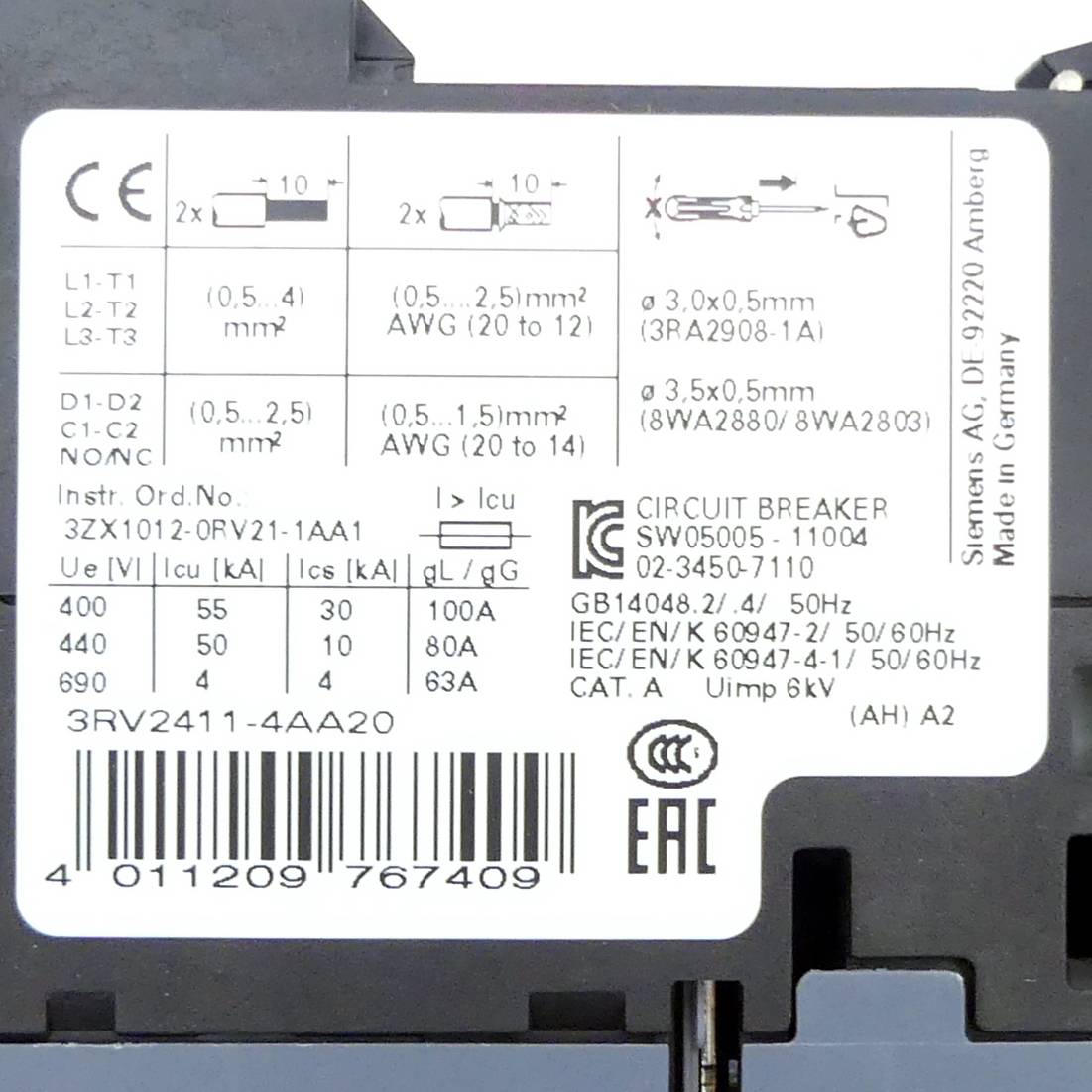 Siemens Leistungsschalter 3RV2411-4AA20 (3RV2411-4AA20)