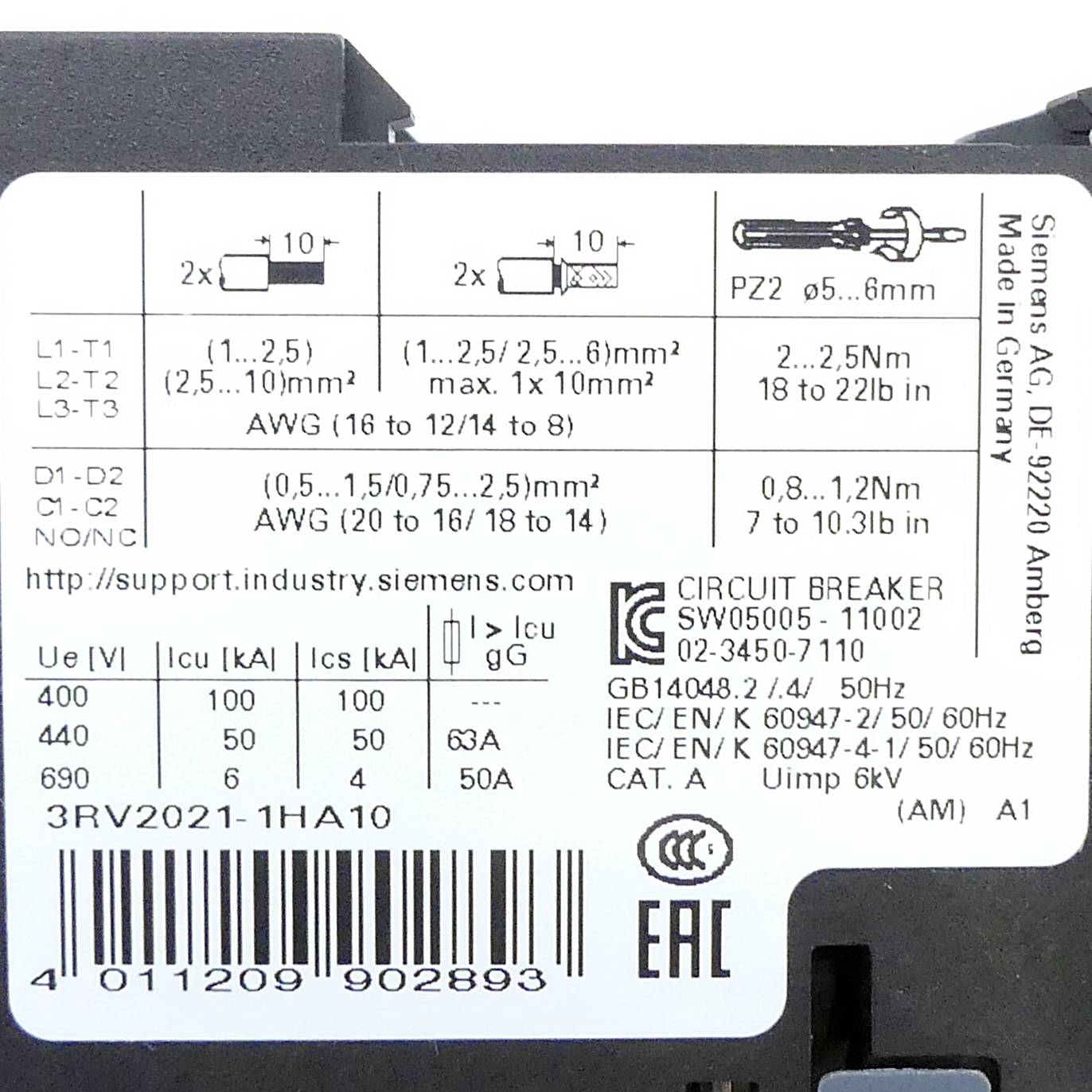 Siemens Leistungsschalter 3RV2021-HA10 (3RV2021-HA10)