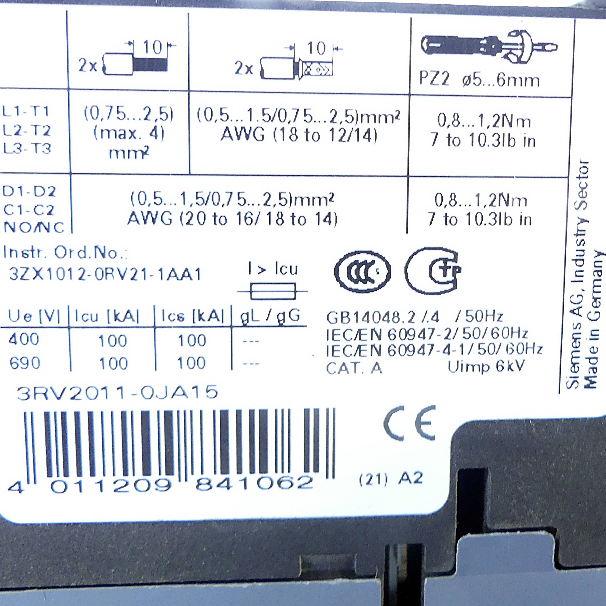 Siemens Leistungsschalter (3RV2011-0JA15)