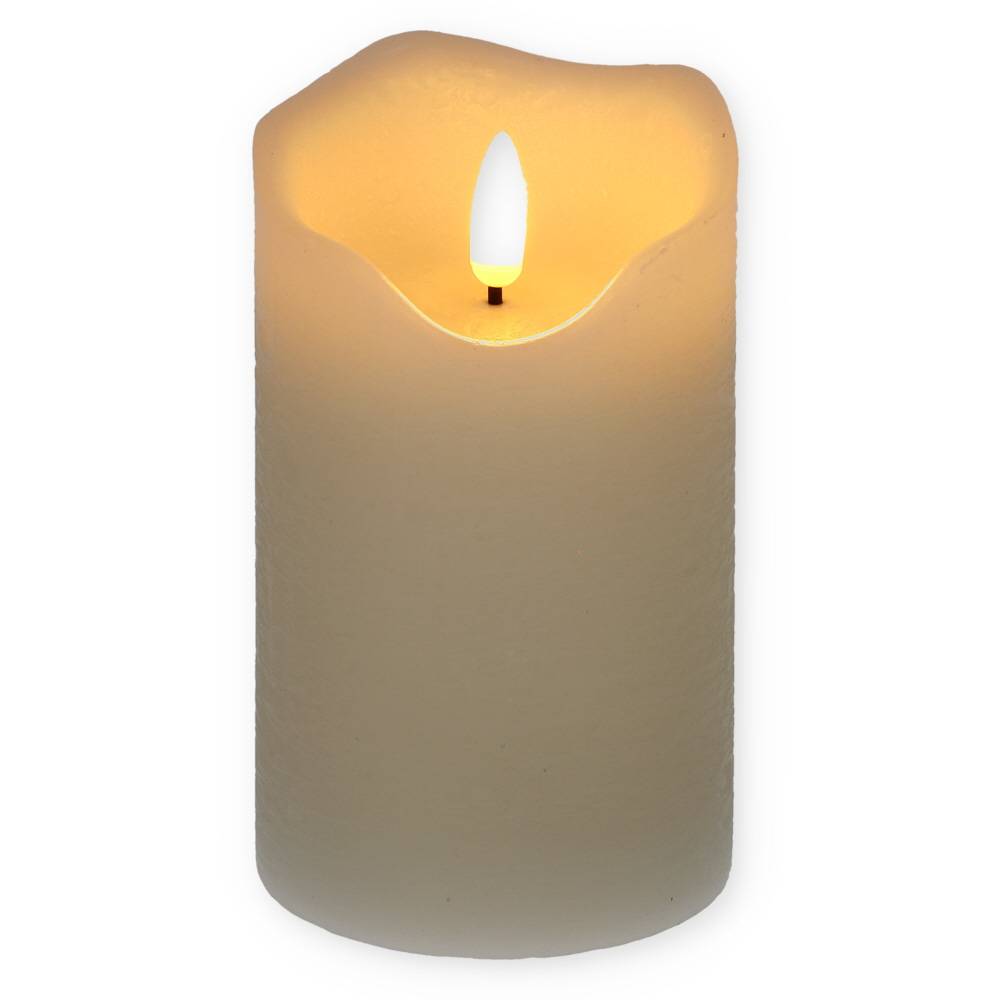 LED Echtwachskerze mit Timer Echtwachs Kerze Creme Weiß Batterie Flackereffekt beweglicher Flamme flammenlose Kerze batteriebetrieben 7,5 x 12,5 cm