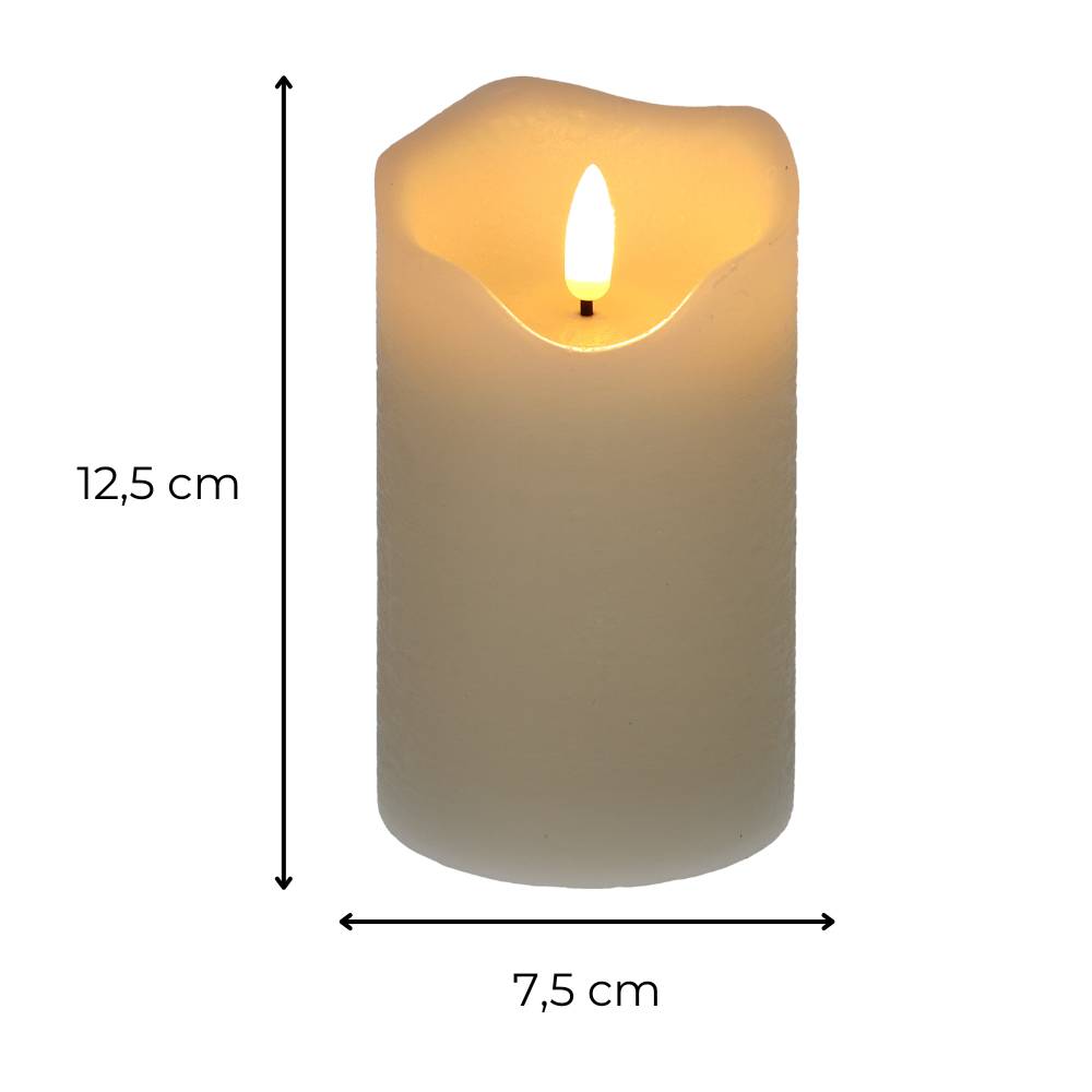 LED Echtwachskerze mit Timer Echtwachs Kerze Creme Weiß Batterie Flackereffekt beweglicher Flamme flammenlose Kerze batteriebetrieben 7,5 x 12,5 cm