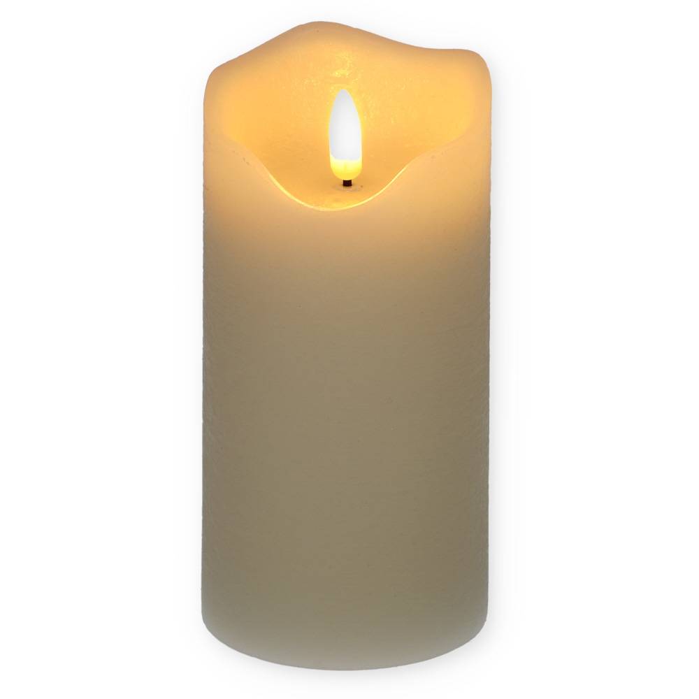 LED Echtwachskerze mit Timer Echtwachs Kerze Creme Weiß Batterie Flackereffekt beweglicher Flamme flammenlose Kerze batteriebetrieben 7,5 x 15 cm