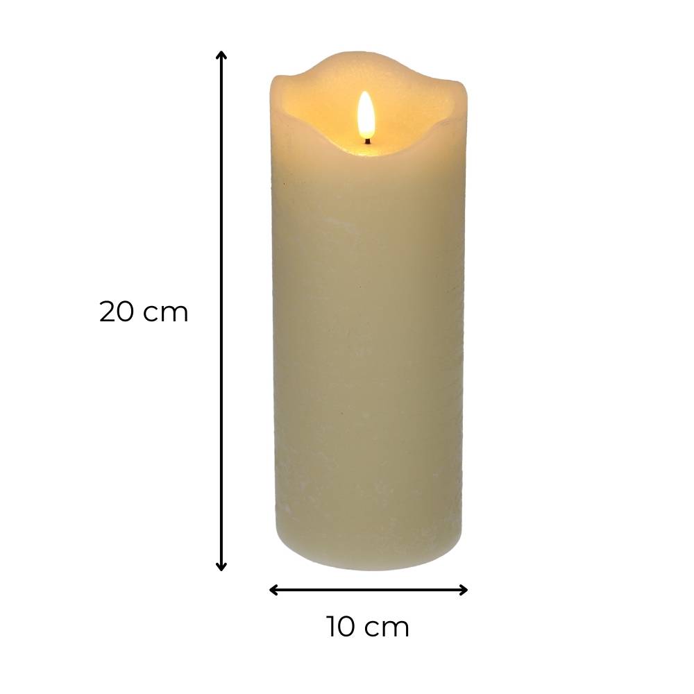 LED Echtwachskerze mit Timer Echtwachs Kerze Creme Weiß Batterie Flackereffekt beweglicher Flamme flammenlose Kerze batteriebetrieben 10 x 20 cm