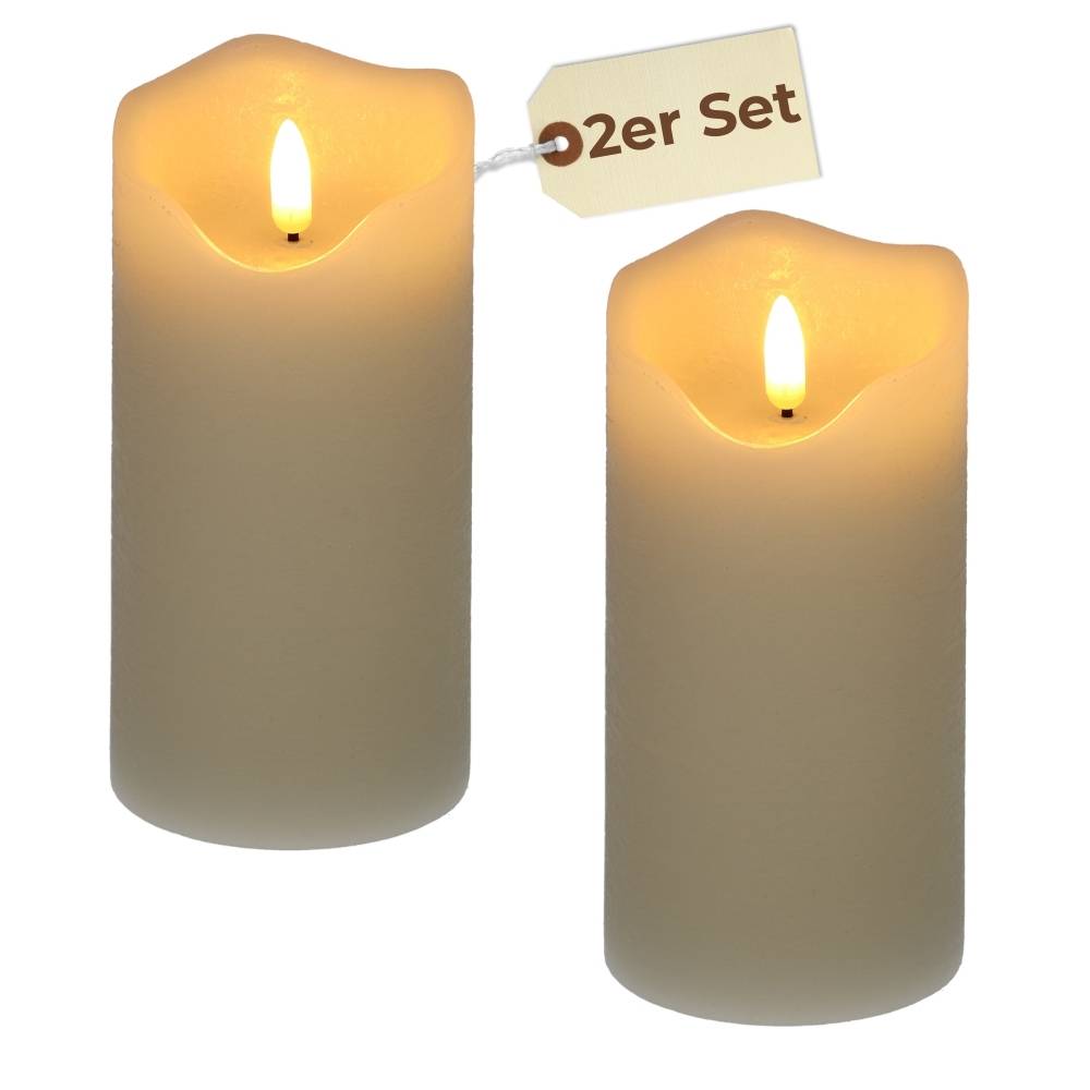 2x Led Echtwachskerzen Elektrische Kerzen flackernd Kerzen batteriebetrieben Kerzen elektrisch Led Wachskerzen mit Timer 7,5 x 15 cm