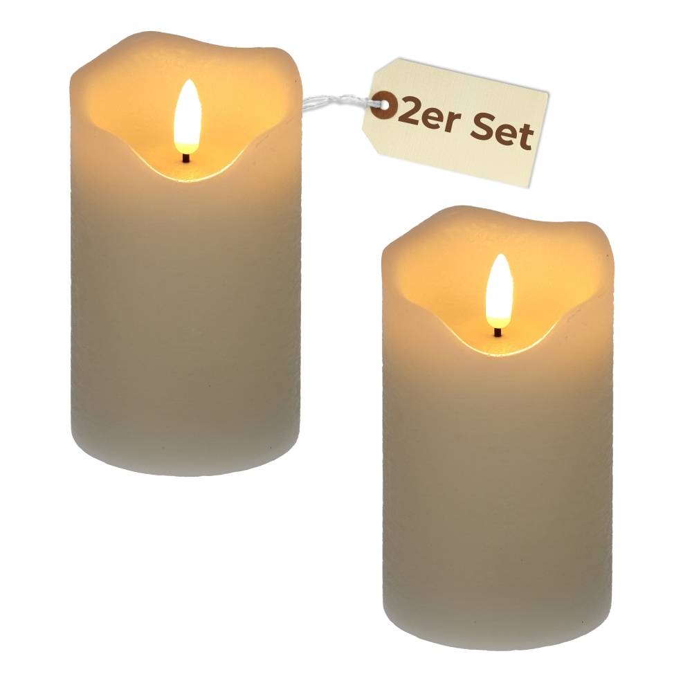 2x Echtwachs Led Kerzen Led Kerzen mit Timerfunktion Led Kerzen flackernde Flamme Led Echtwachskerzen Led Stumpenkerzen mit Timer 7,5 x 12,5 cm
