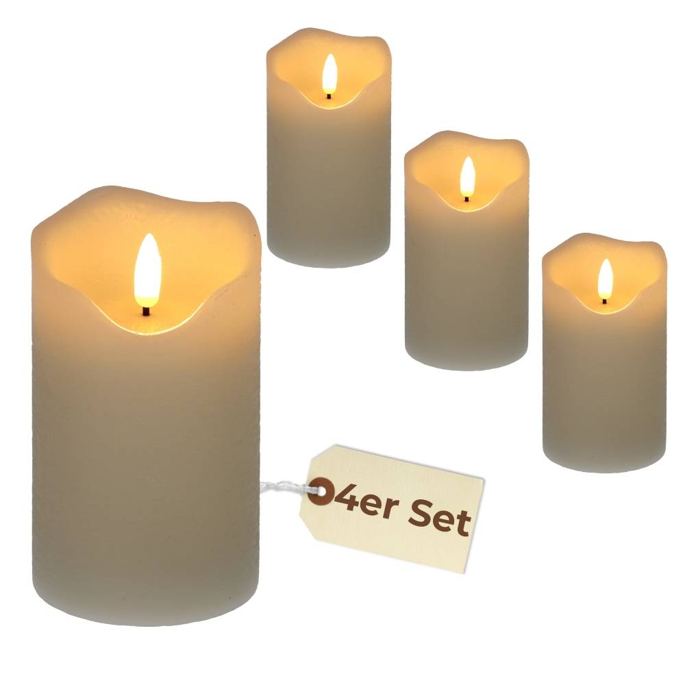4er Set Echtwachs Led Kerzen Led Kerzen mit Timerfunktion Led Kerzen flackernde Flamme Led Echtwachskerzen Led Stumpenkerzen mit Timer 7,5 x 12,5 cm