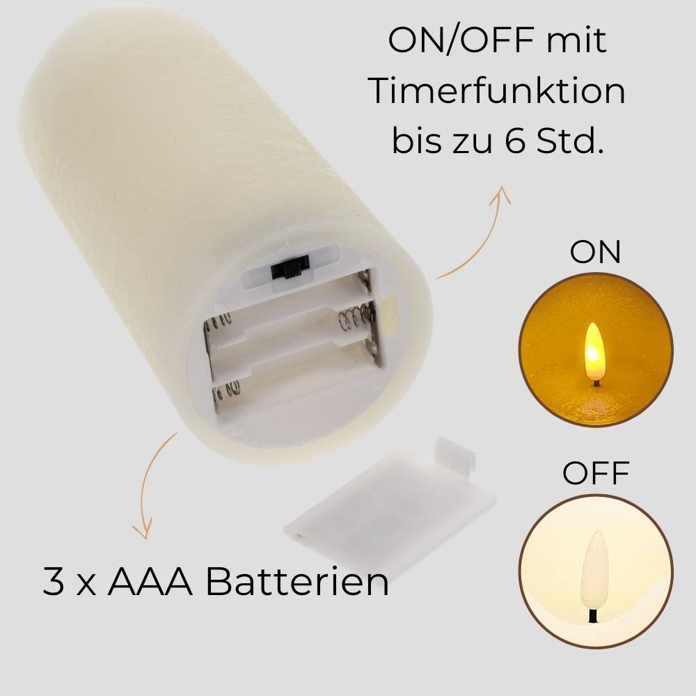 4er Set Echtwachskerzen mit beweglicher Flamme und Timer Led Echtwachskerzen flackernde Flamme flammenlose Kerze Creme Weiß 10 x 20 cm