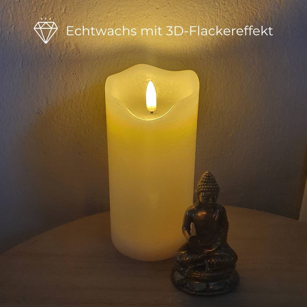 4er Set Echtwachskerzen mit beweglicher Flamme und Timer Led Echtwachskerzen flackernde Flamme flammenlose Kerze Creme Weiß 10 x 20 cm