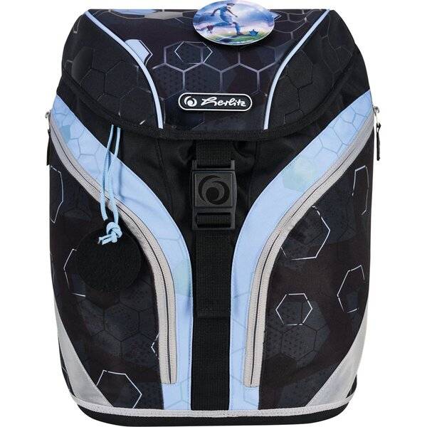 Schwarz-blauer Beretta-Rucksack mit frontalem Schnallenverschluss und gemusterten Seitentaschen, auf weißem Hintergrund abgebildet.