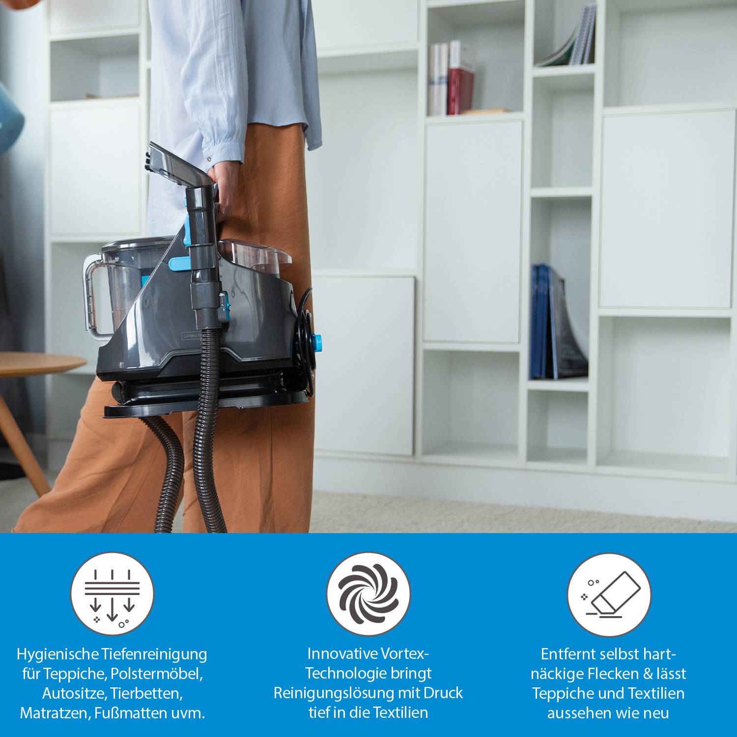 Livington SpotBlast - Waschsauger & Fleckenreiniger für Teppich, Sofa, Polster & Auto - leistungsstarker Polsterreiniger mit 3in1 Bürste - Teppichre