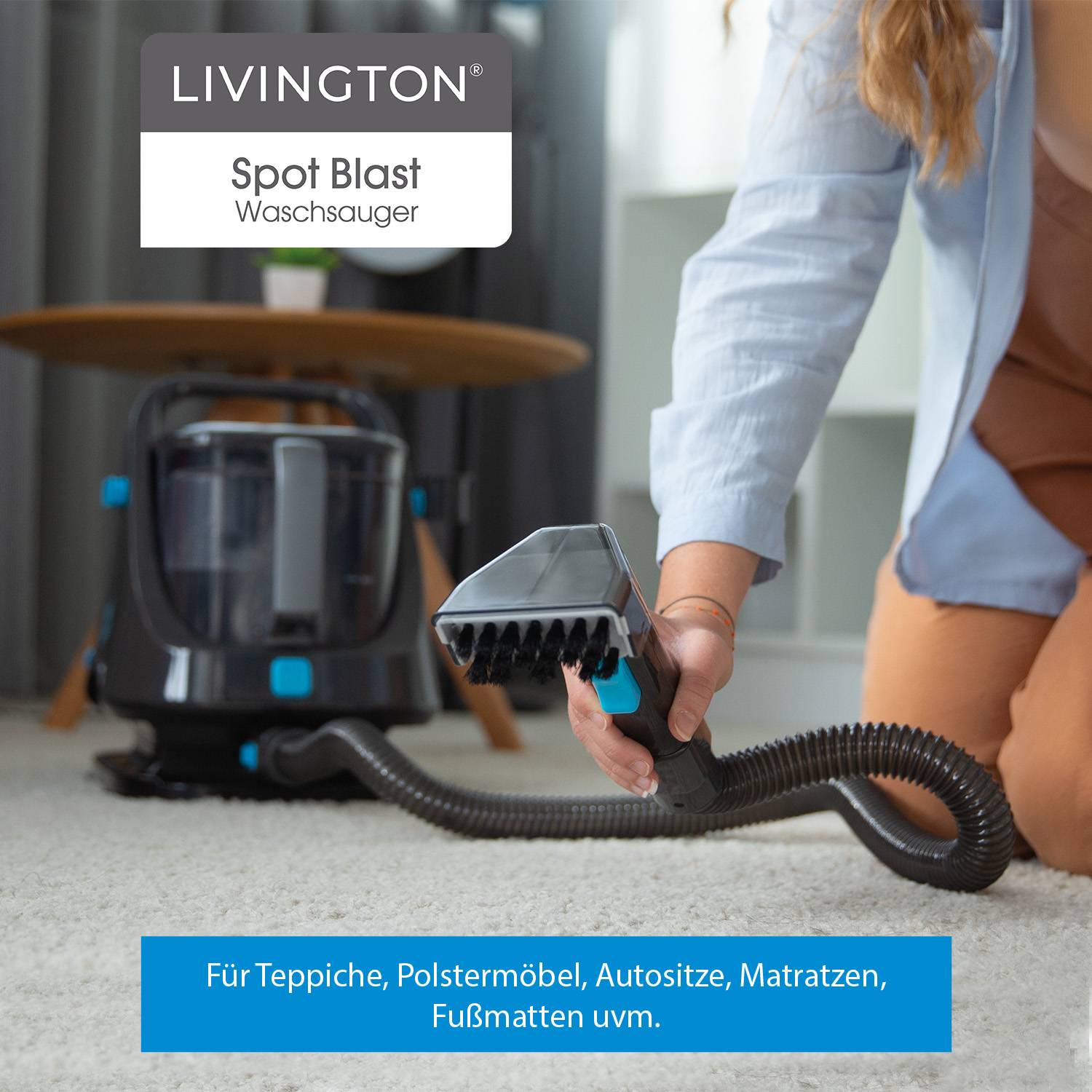 Livington SpotBlast - Waschsauger & Fleckenreiniger für Teppich, Sofa, Polster & Auto - leistungsstarker Polsterreiniger mit 3in1 Bürste - Teppichre