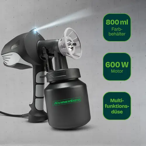 Hammersmith PaintBlast - professionelles Farbergebnis auf Knopfdruck - Farbsprühsystem mit 800ml Behälter - sparsame Lackierpistole mit LED Licht Hammersmith PaintBlast - professionelles Farbergebnis auf Knopfdruck - Farbsprühsystem mit 800ml Behälter - sparsame Lackierpistole mit LED Licht