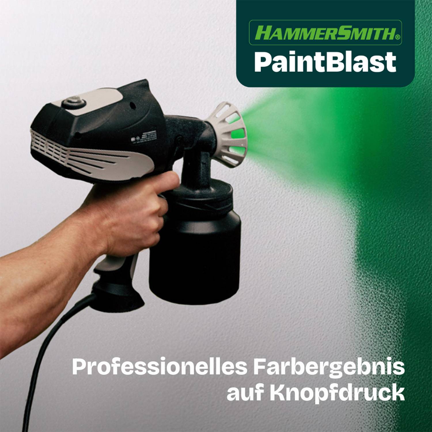 Hammersmith PaintBlast - professionelles Farbergebnis auf Knopfdruck - Farbsprühsystem mit 800ml Behälter - sparsame Lackierpistole mit LED Licht