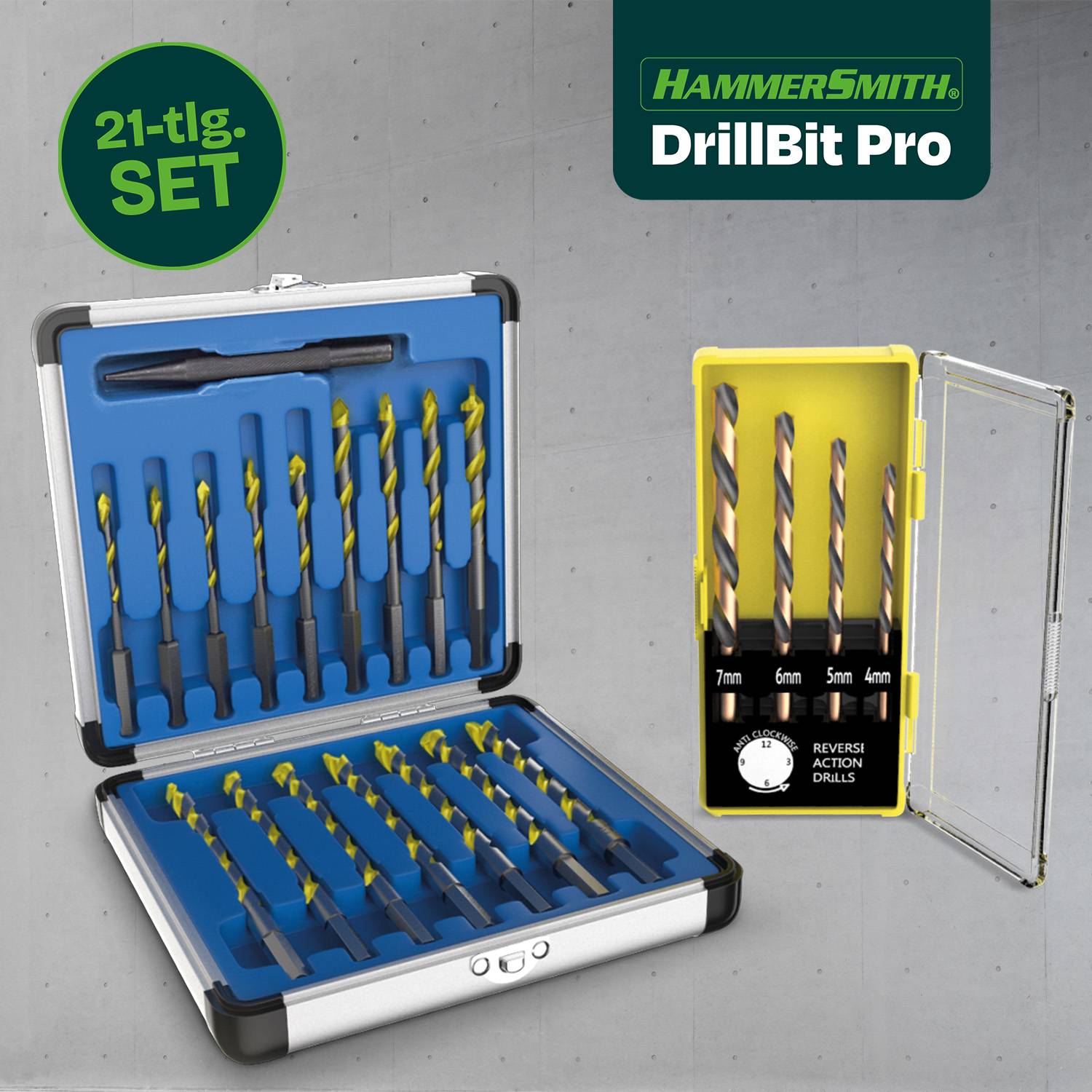 Hammersmith DrillBit Pro - 21tlg. Bohrer Set mit Sechskantschaft - Bohrerset für Metall, Holz, Stein, Glas & Beton - präzise & langlebig - Zubehör