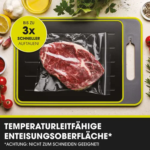 Livington Frost Away Schneidebrett mit Auftaufunktion, Messerschärfer und Gewürzreibe - Auftauplatte – Auftaubrett – beschleunigtes Auftauen v Livington Frost Away Schneidebrett mit Auftaufunktion, Messerschärfer und Gewürzreibe - Auftauplatte – Auftaubrett – beschleunigtes Auftauen v