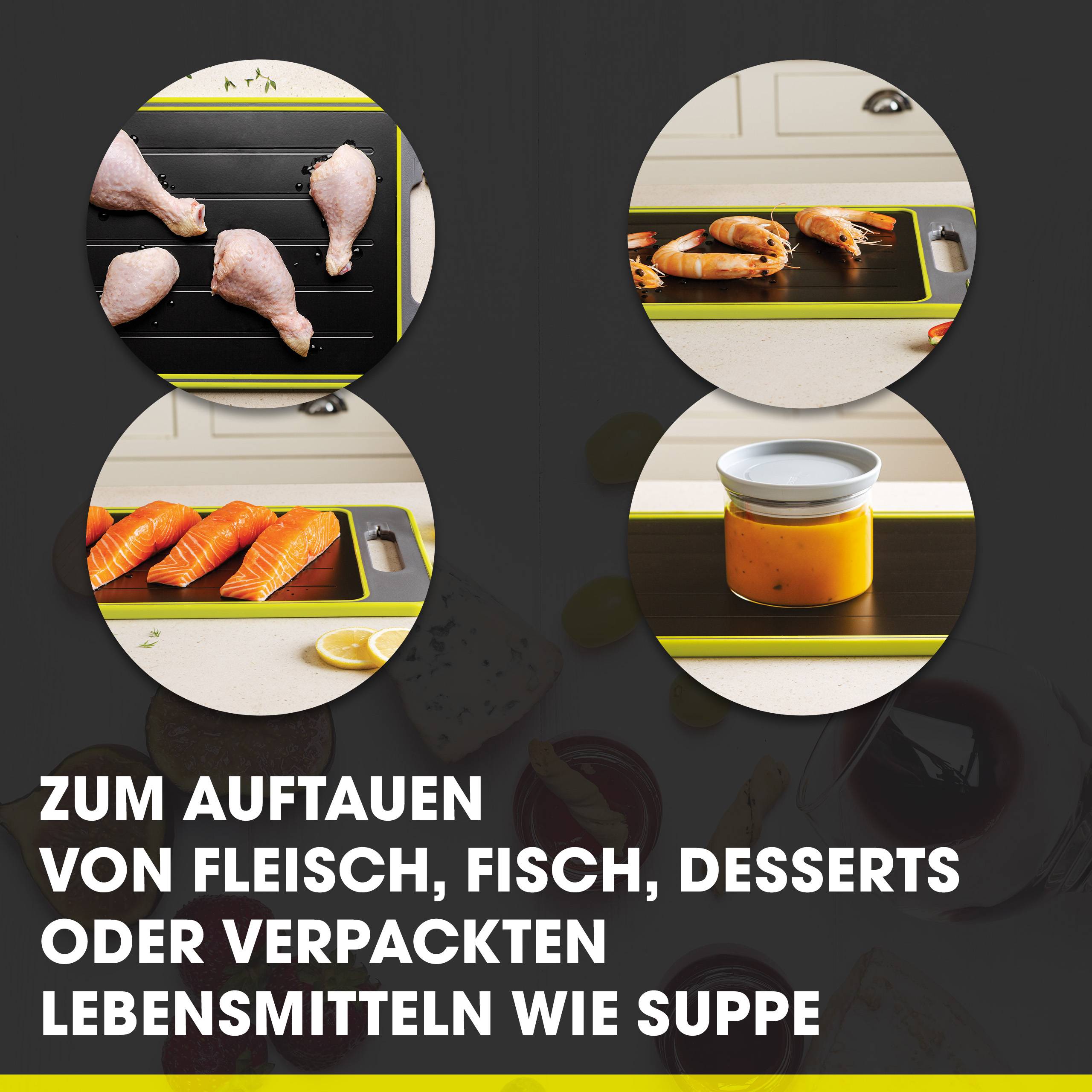 Livington Frost Away Schneidebrett mit Auftaufunktion, Messerschärfer und Gewürzreibe - Auftauplatte – Auftaubrett – beschleunigtes Auftauen v