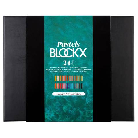 Blockx Box mit 24 Pastellkreiden, 17x21,5cm, dunkle Farben 12924DBXC