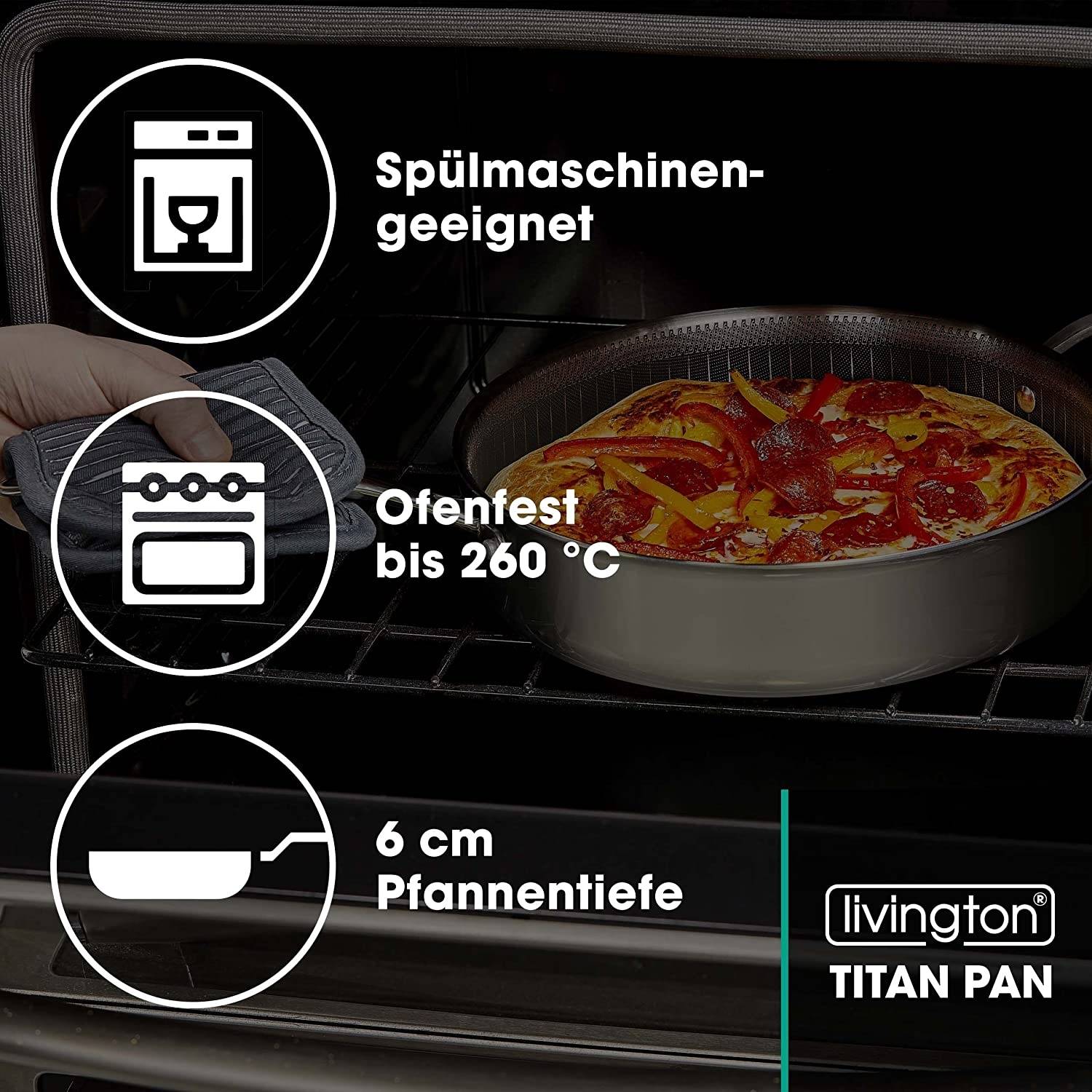 LIVINGTON Titan Pan Pfannenset - 28cm hohe Pfanne mit Deckel + 20cm Bratpfanne - Schmorpfanne - edelstahl - spülmaschinengeignet - Anti-Haft