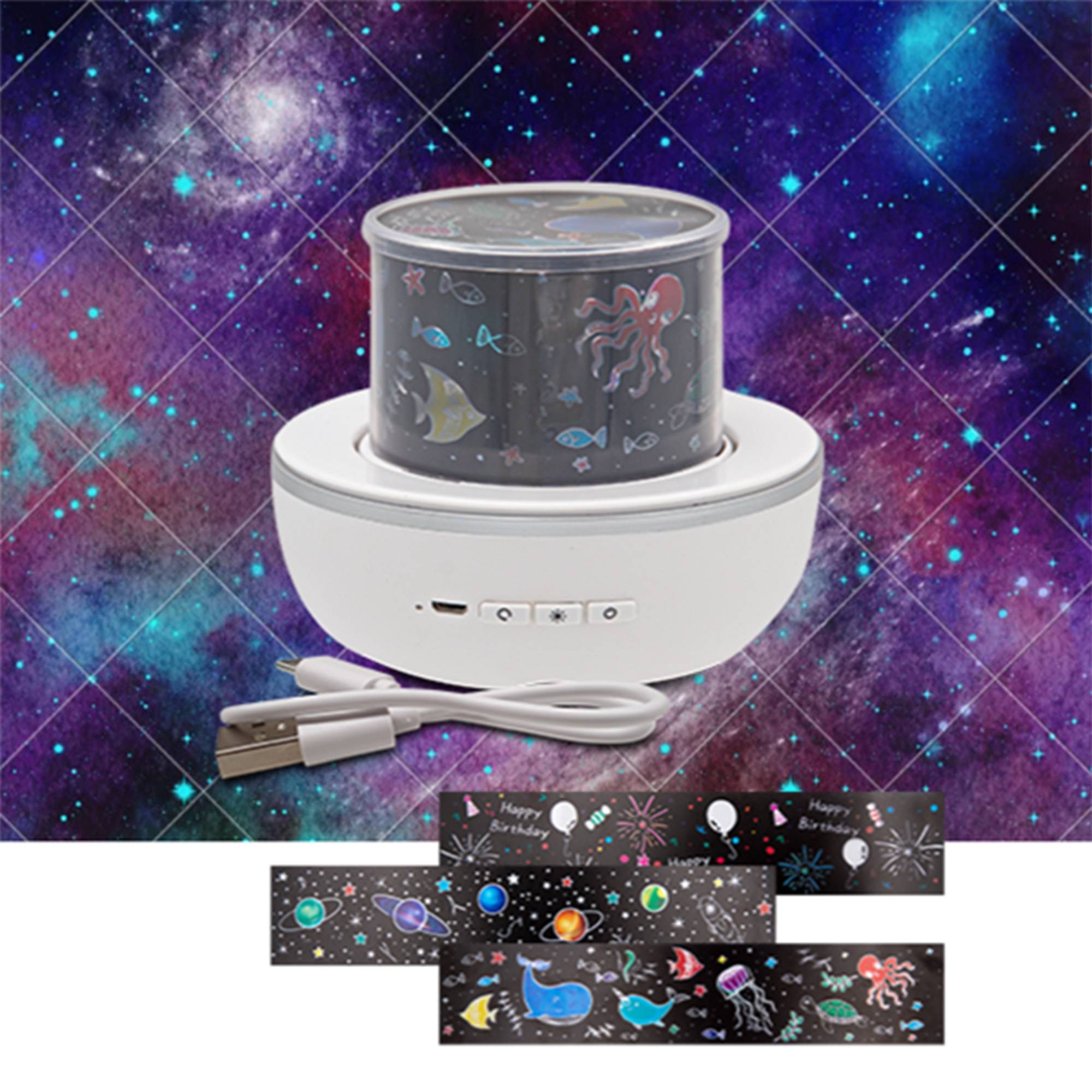 Dreamtastic Nachtlicht-Projektor - Licht Kinderzimmer mit 3 Projektionsfolien - 6 verschiedene Beleuchtungsmodi - Farbenwechsel - Schlaflicht