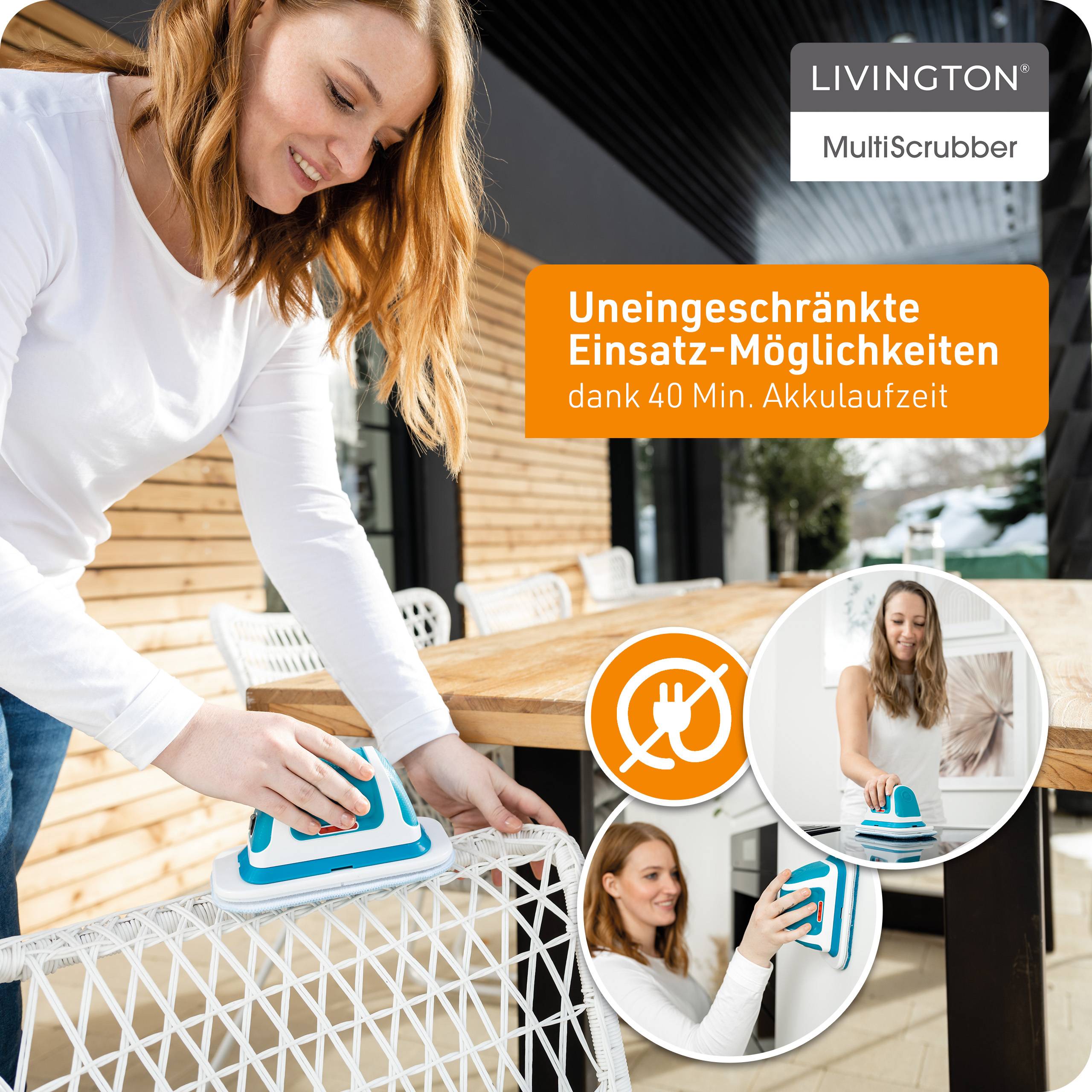 Livington MultiScrubber elektrischer Schrubber - Akku Wischer zum mühelosen Wischen, Schrubben und Polieren - elektrische Reinigungsbürste & Bodenwi