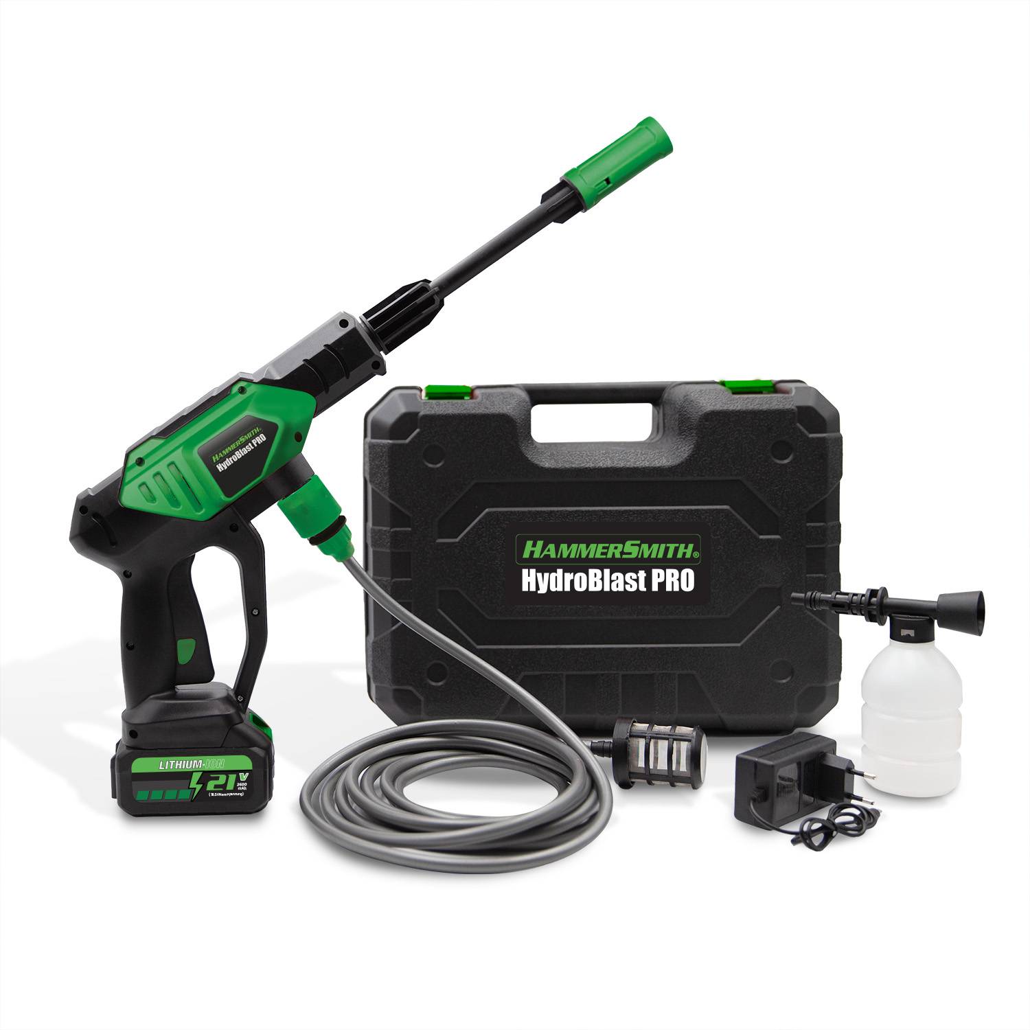 Hammersmith HydroBlast PRO Druckpistole - Akku Druckreiniger für Gartenschlauch - 5m Reichweite - Waschpistole ohne Kabel - Autowaschpistole - 13