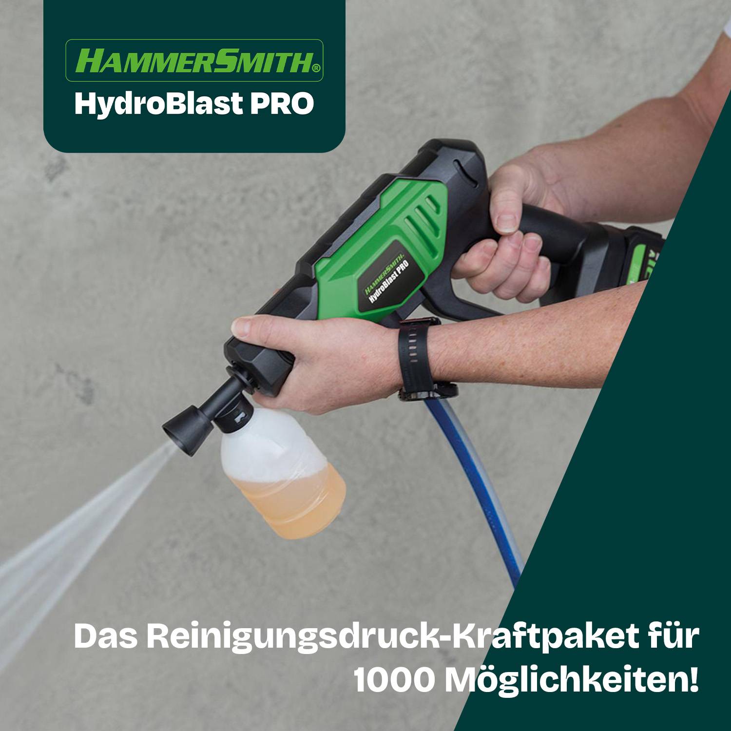Hammersmith HydroBlast PRO Druckpistole - Akku Druckreiniger für Gartenschlauch - 5m Reichweite - Waschpistole ohne Kabel - Autowaschpistole - 13