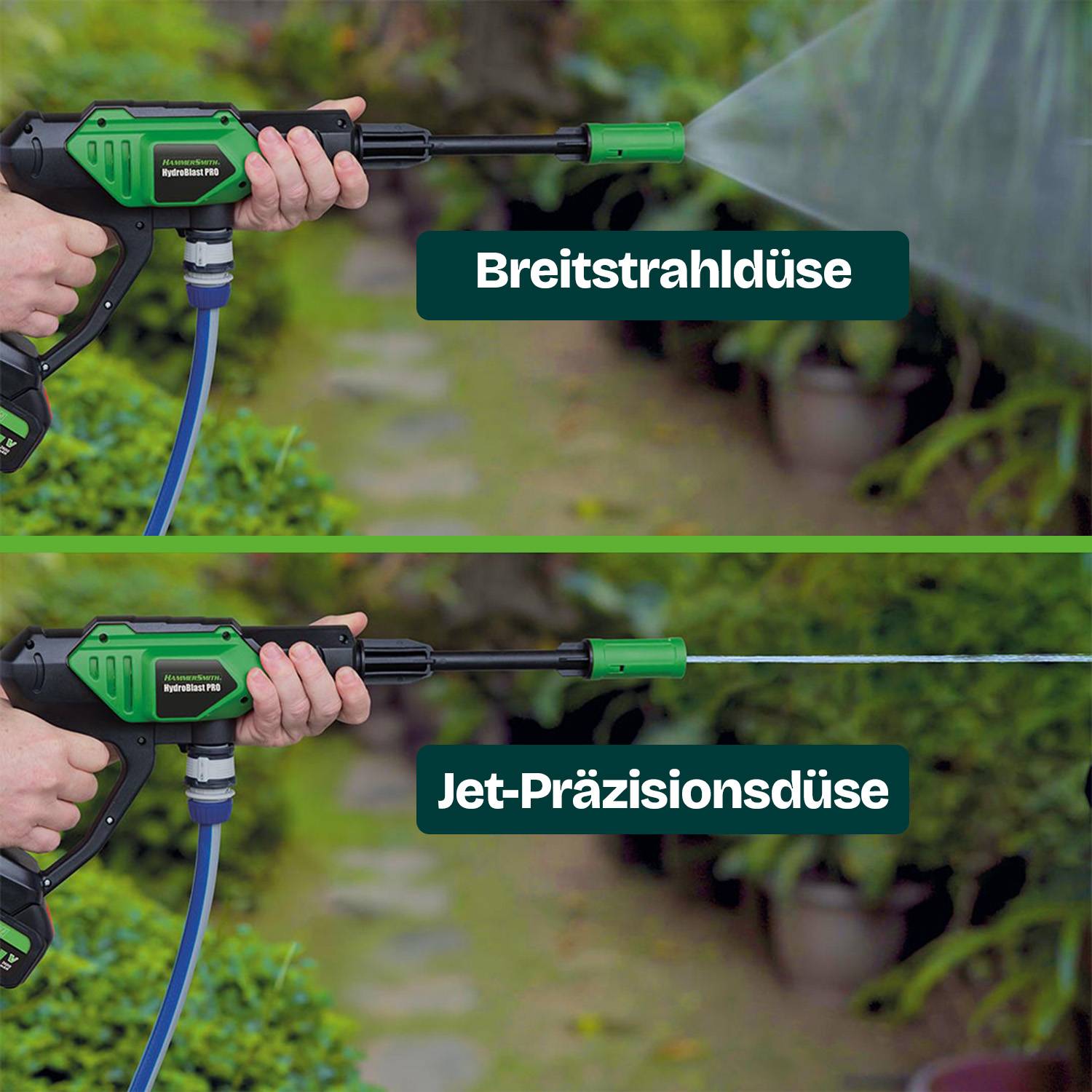 Hammersmith HydroBlast PRO Druckpistole - Akku Druckreiniger für Gartenschlauch - 5m Reichweite - Waschpistole ohne Kabel - Autowaschpistole - 13