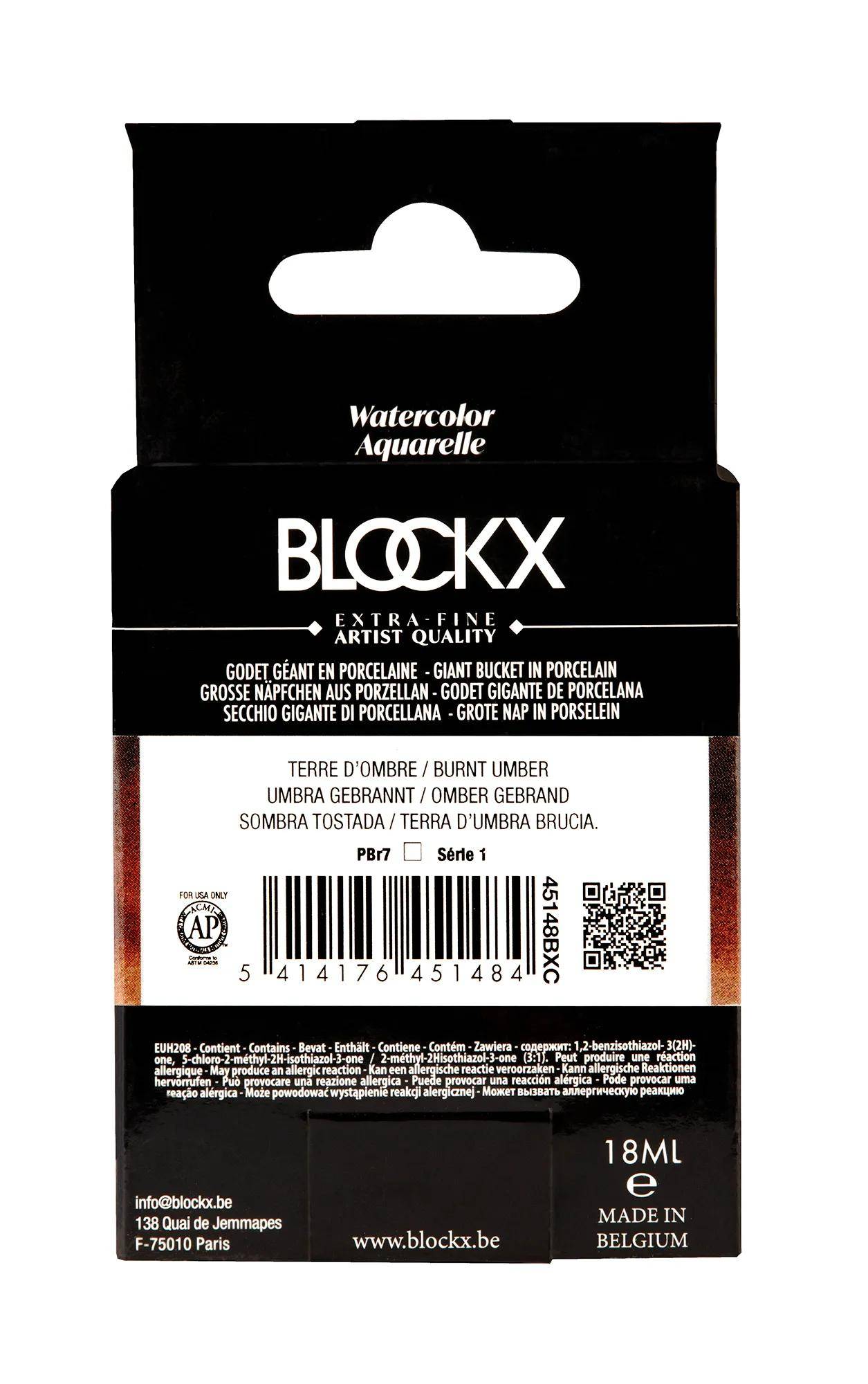 Blockx Aquarellfarbe, Umbra gebrannt - Großer Napf 18ml - Umbra 45148BXC