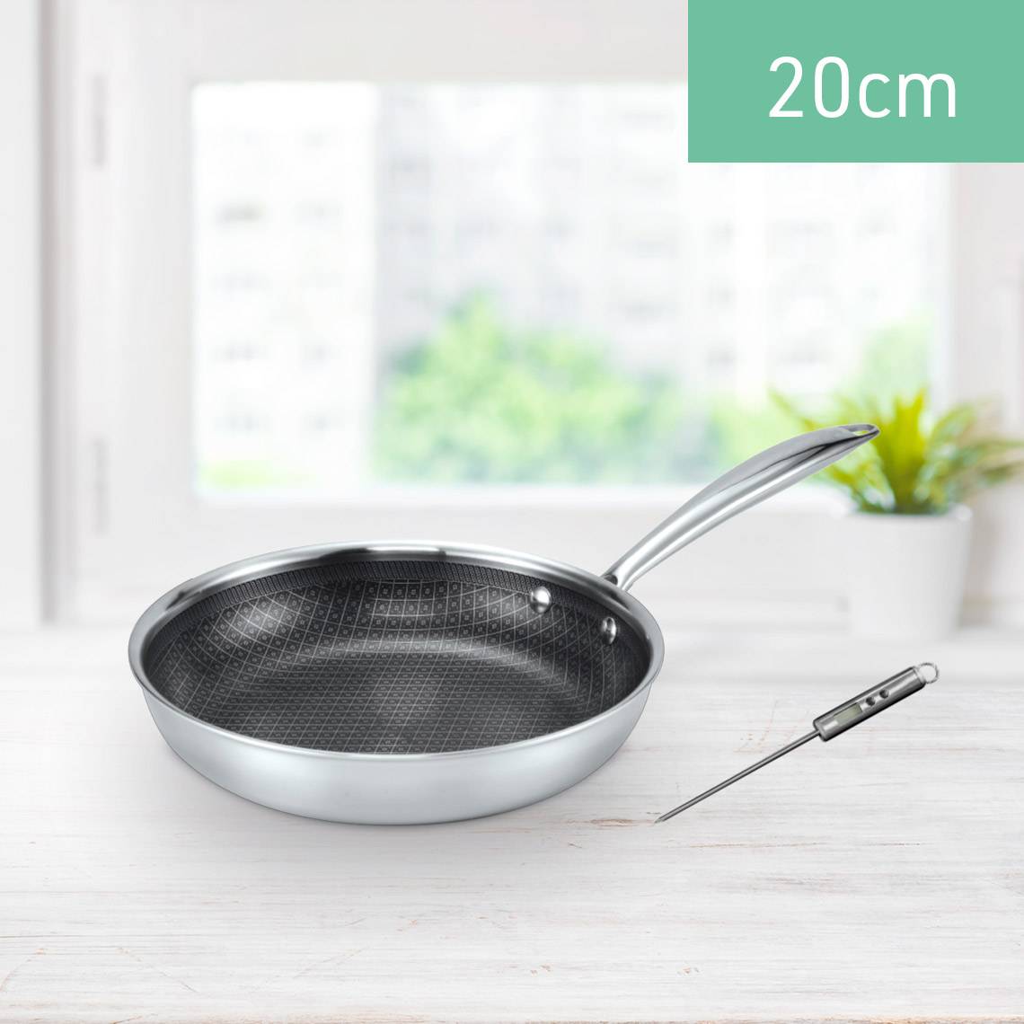 Livington Titan Pan - Das Original aus dem TV - Antihaft Pfanne 20 cm inkl. Thermometer - Backofenfest - alle Herdarten - Bratpfanne mit