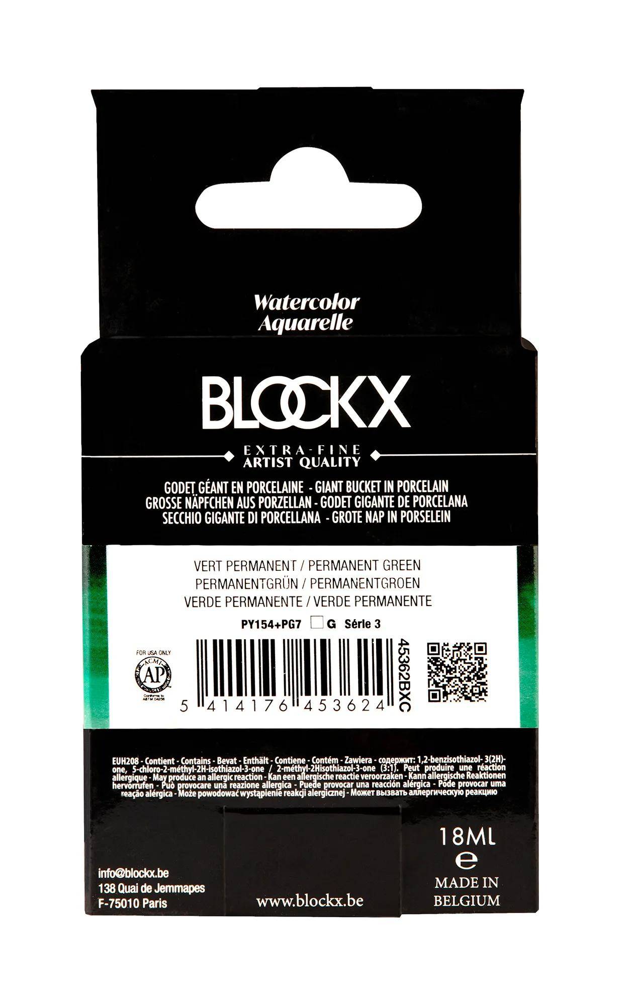 Blockx Aquarellfarbe, Permanentgrün - Großer Napf 18ml - Permanentgrün 45362BXC