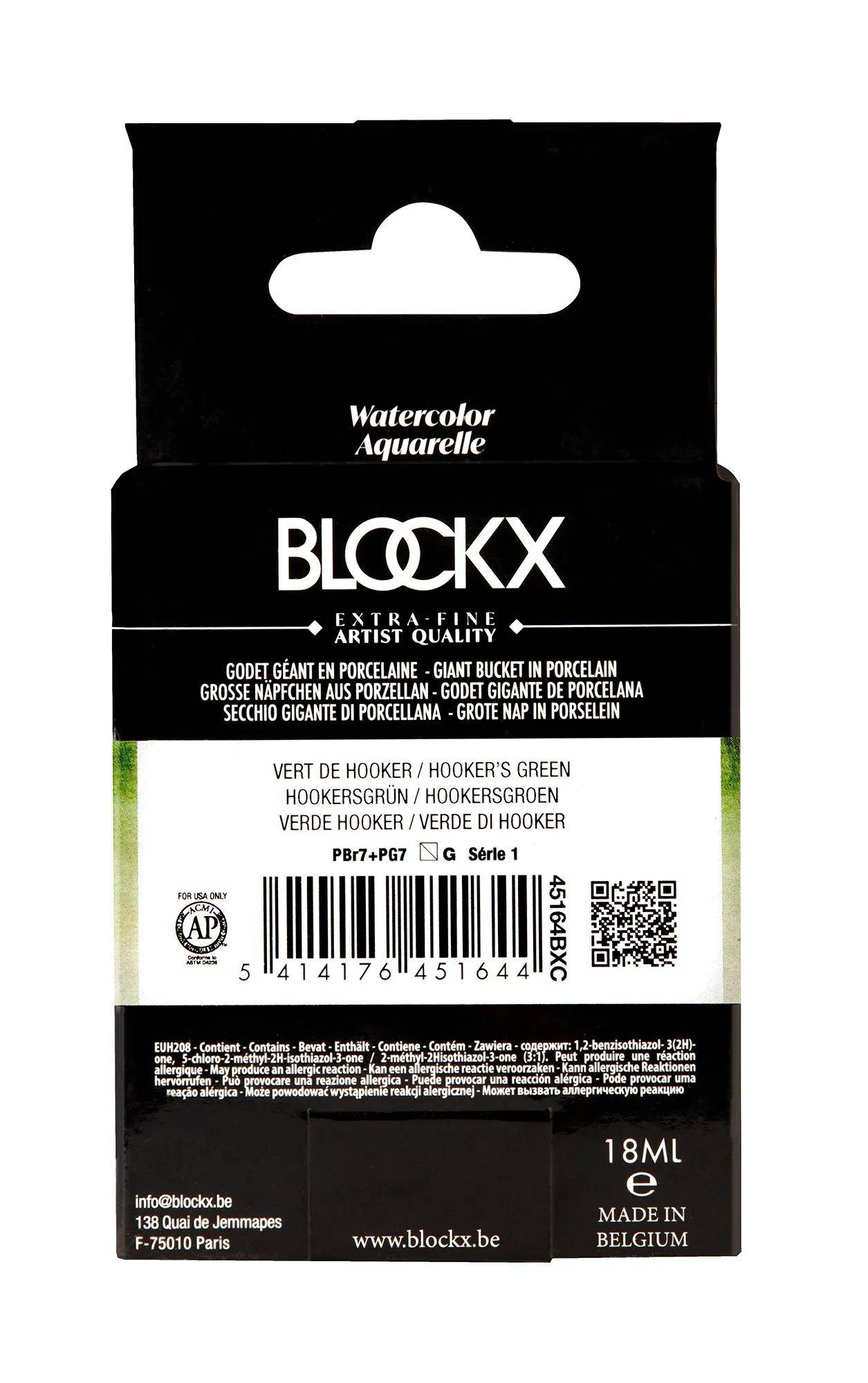 Blockx Aquarellfarbe, Hookersgrün - Großer Napf 18ml - Hookergrün 45164BXC