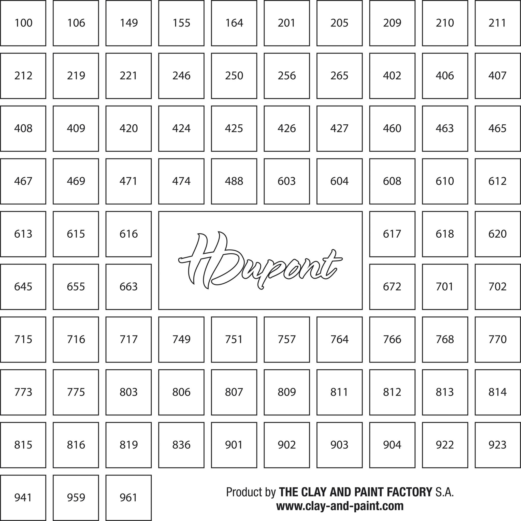 H Dupont Vorkonturierte Farbtafel für die Farben 90x90cm Weiß DUPNUAHD501C
