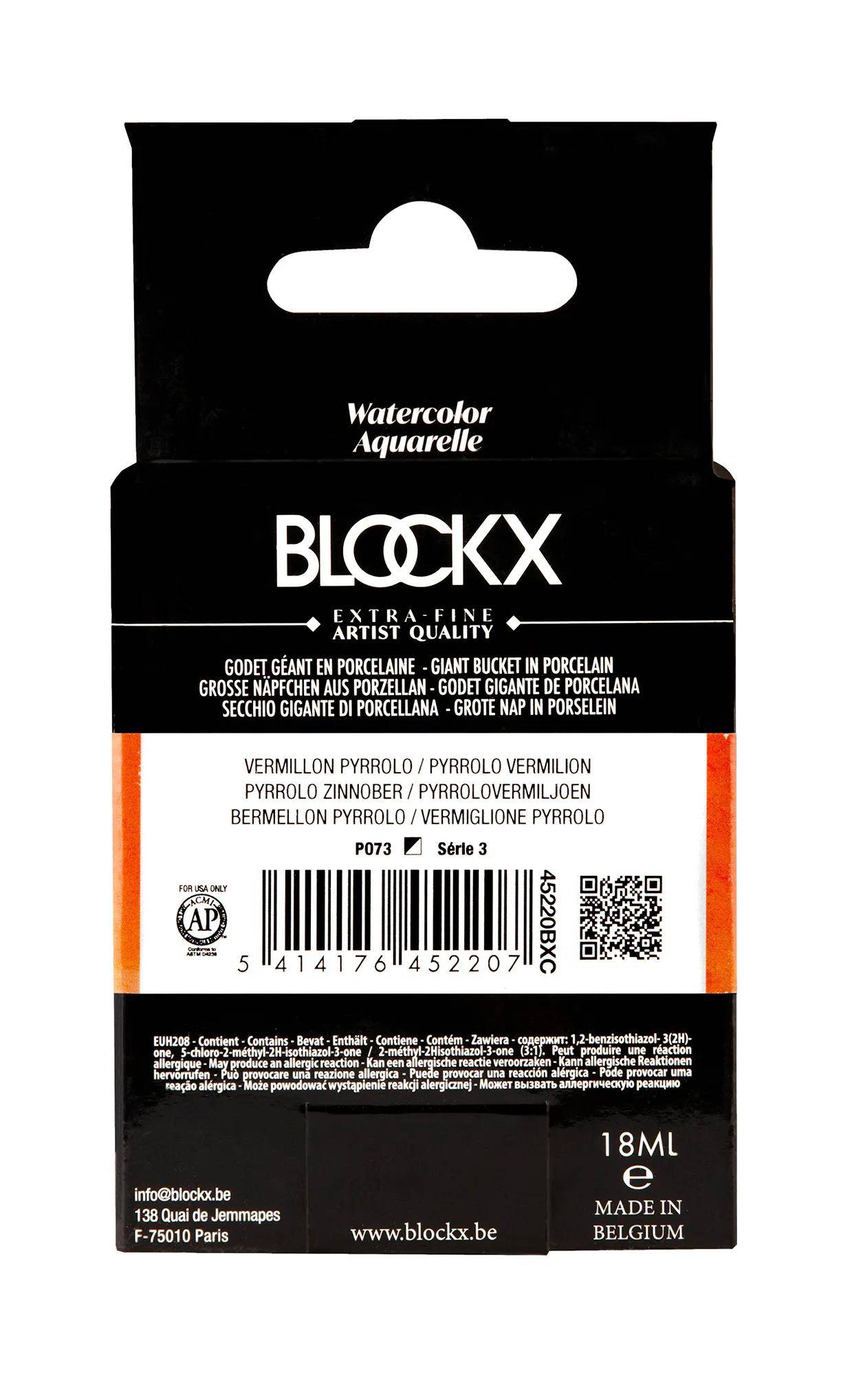 Blockx Aquarellfarbe, Großer Napf 18ml Pyrrolo Zinnober 45220BXC